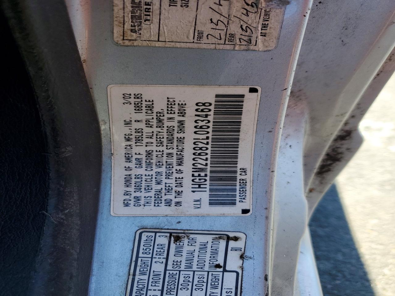 2002 Honda Civic Lx Silver vin: 1HGEM22682L063468