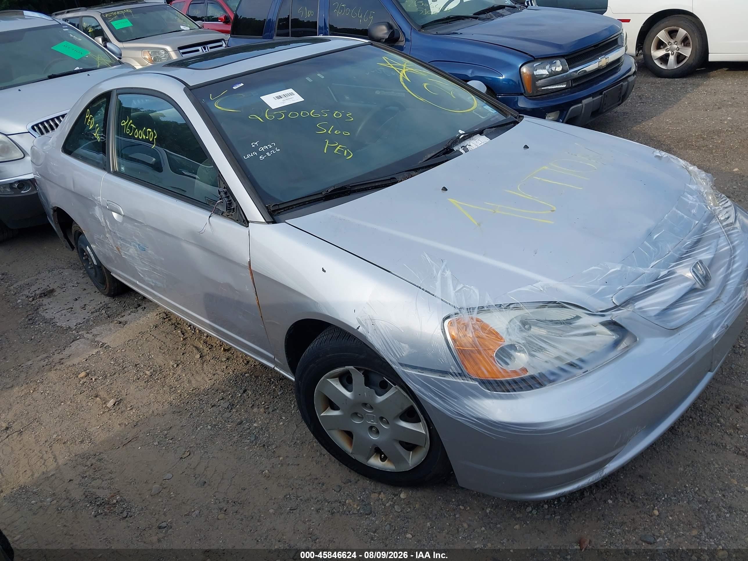 2001 Honda Civic Ex Gray vin: 1HGEM22901L104068