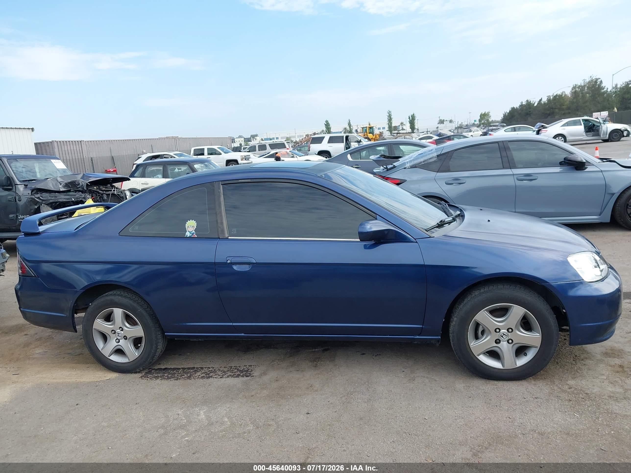 2001 Honda Civic Ex Blue vin: 1HGEM22901L120447
