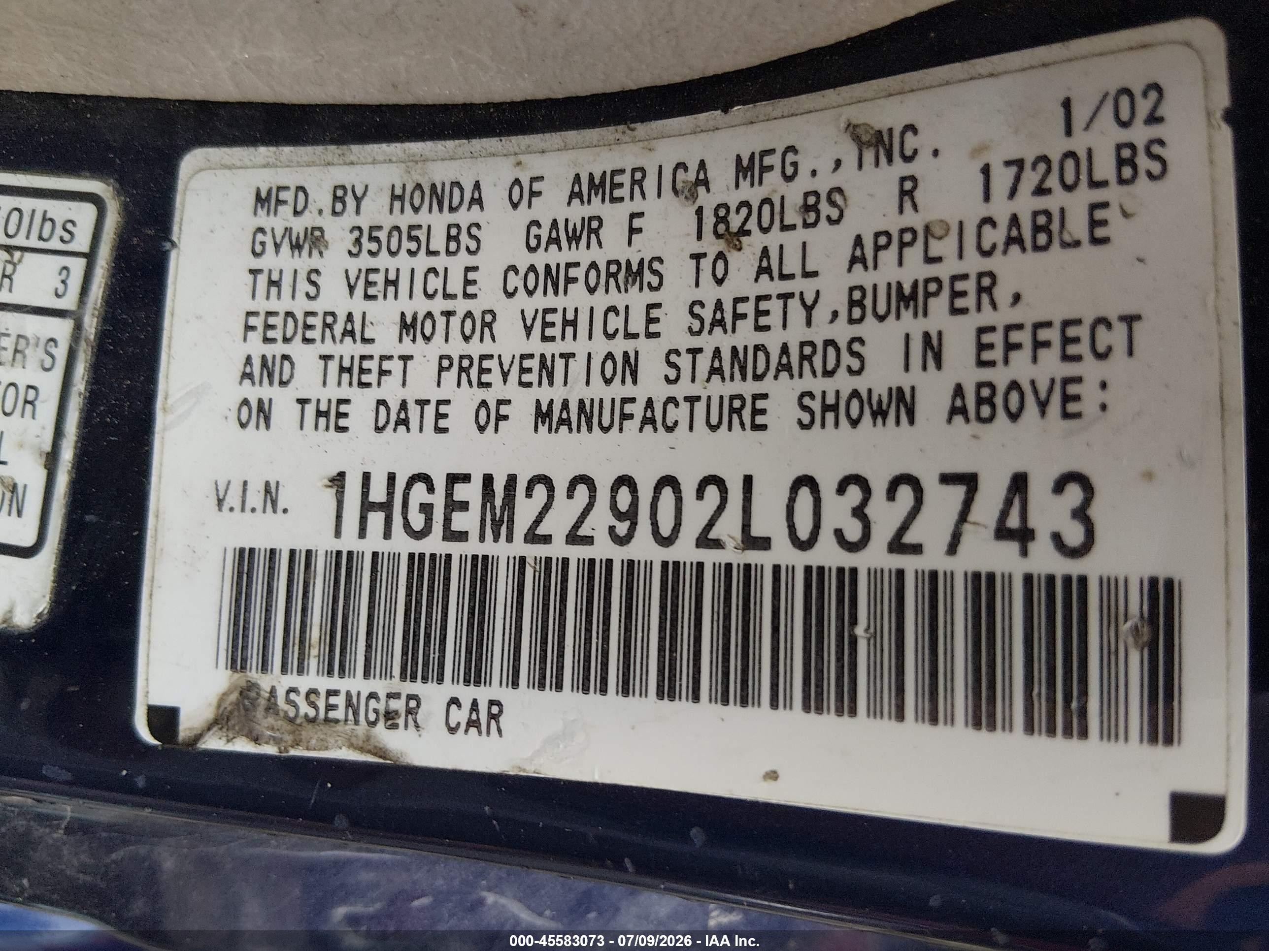 2002 Honda Civic Ex Beige vin: 1HGEM22902L032743