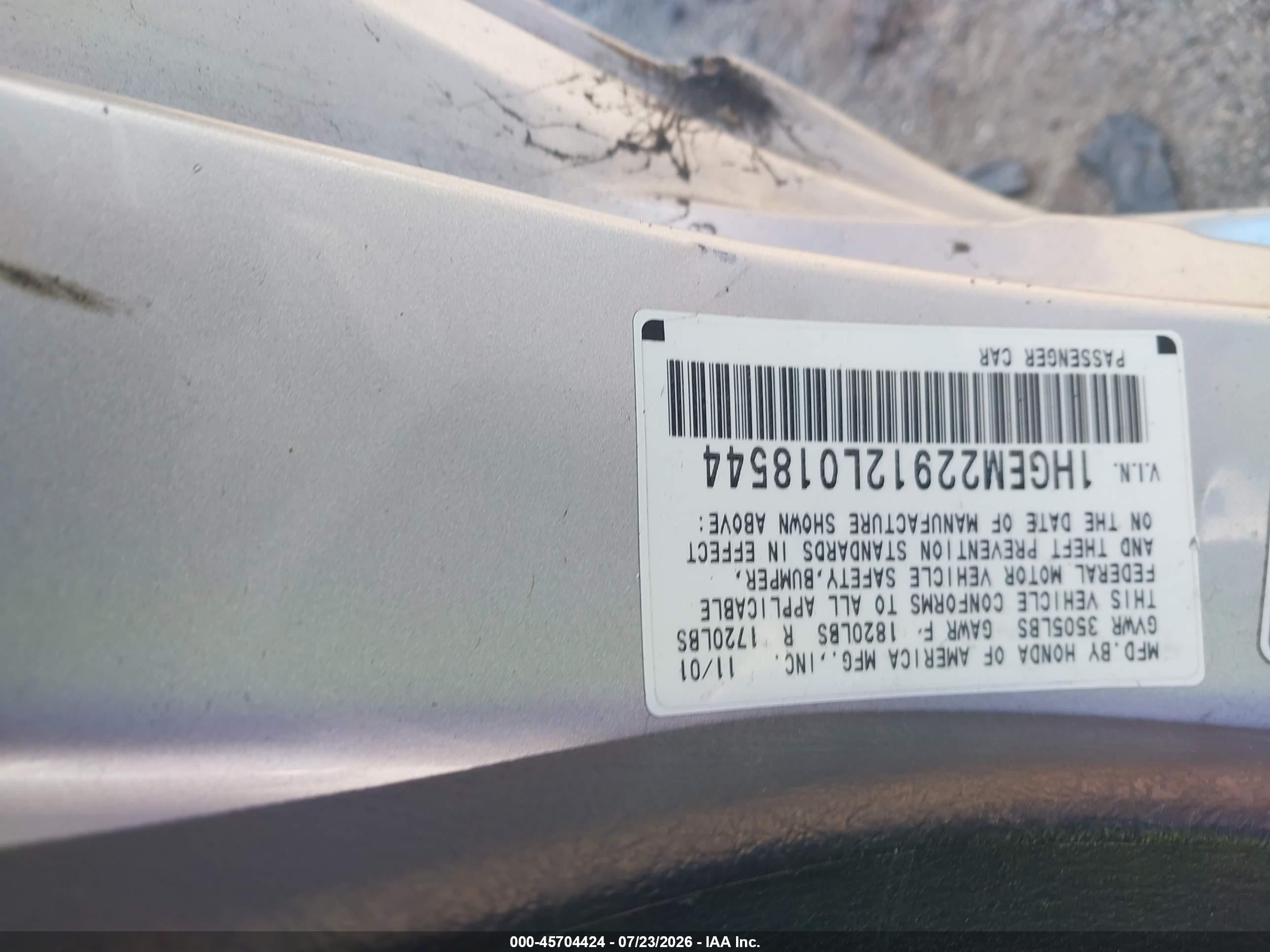 2002 Honda Civic Ex Серебряный vin: 1HGEM22912L018544