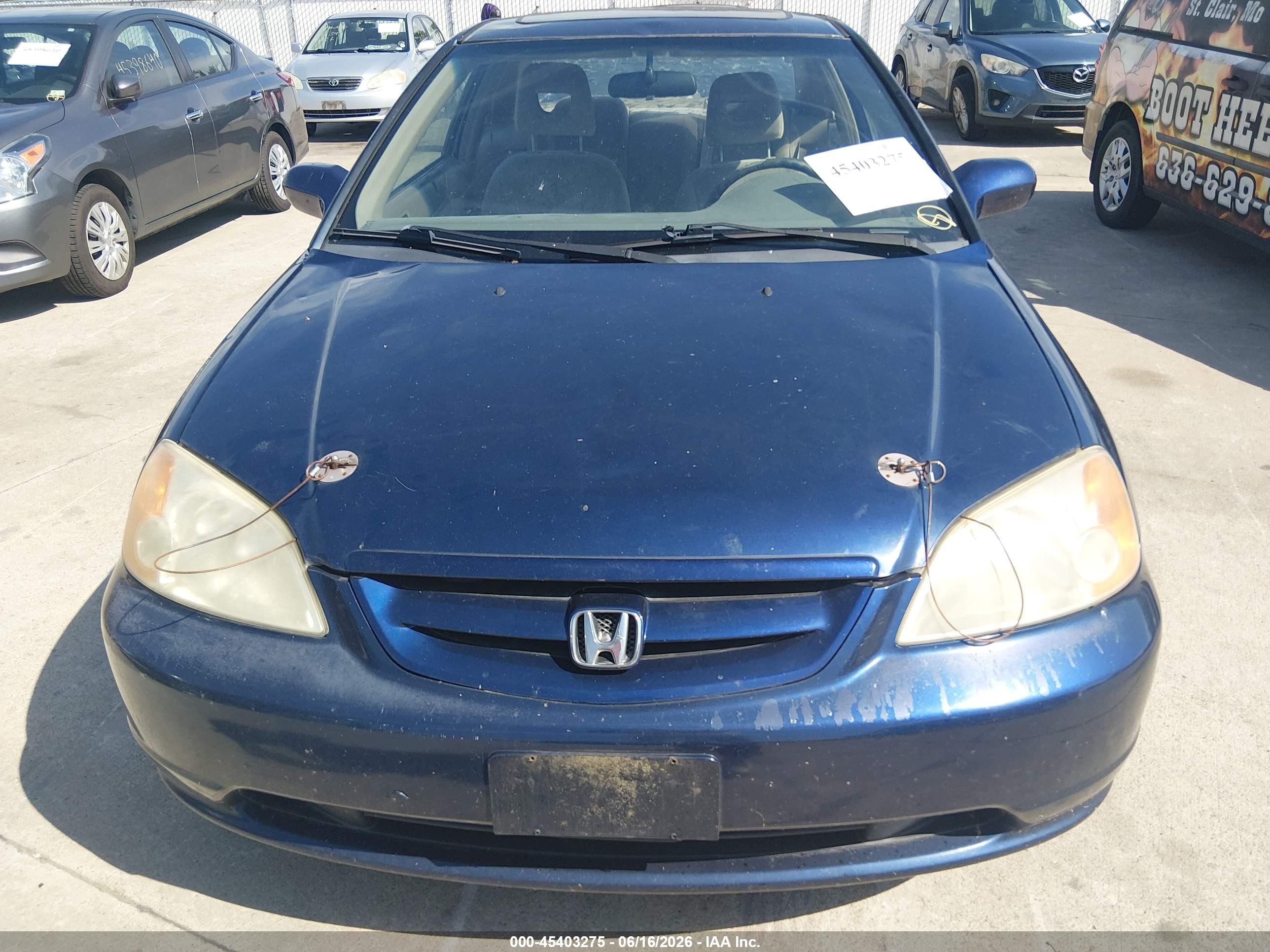 2002 Honda Civic Ex Синий vin: 1HGEM22912L043542