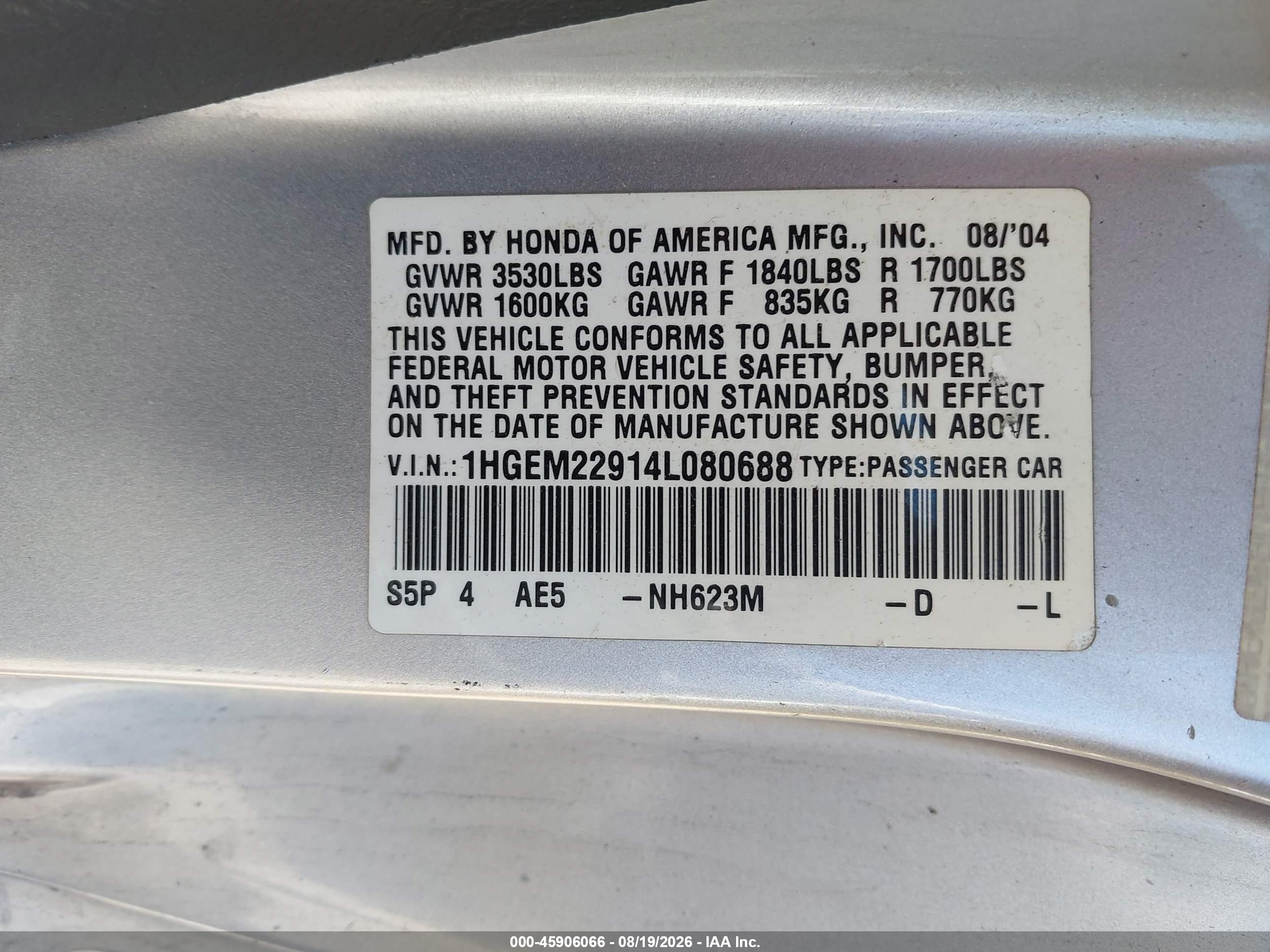 2004 Honda Civic Ex Silver vin: 1HGEM22914L080688