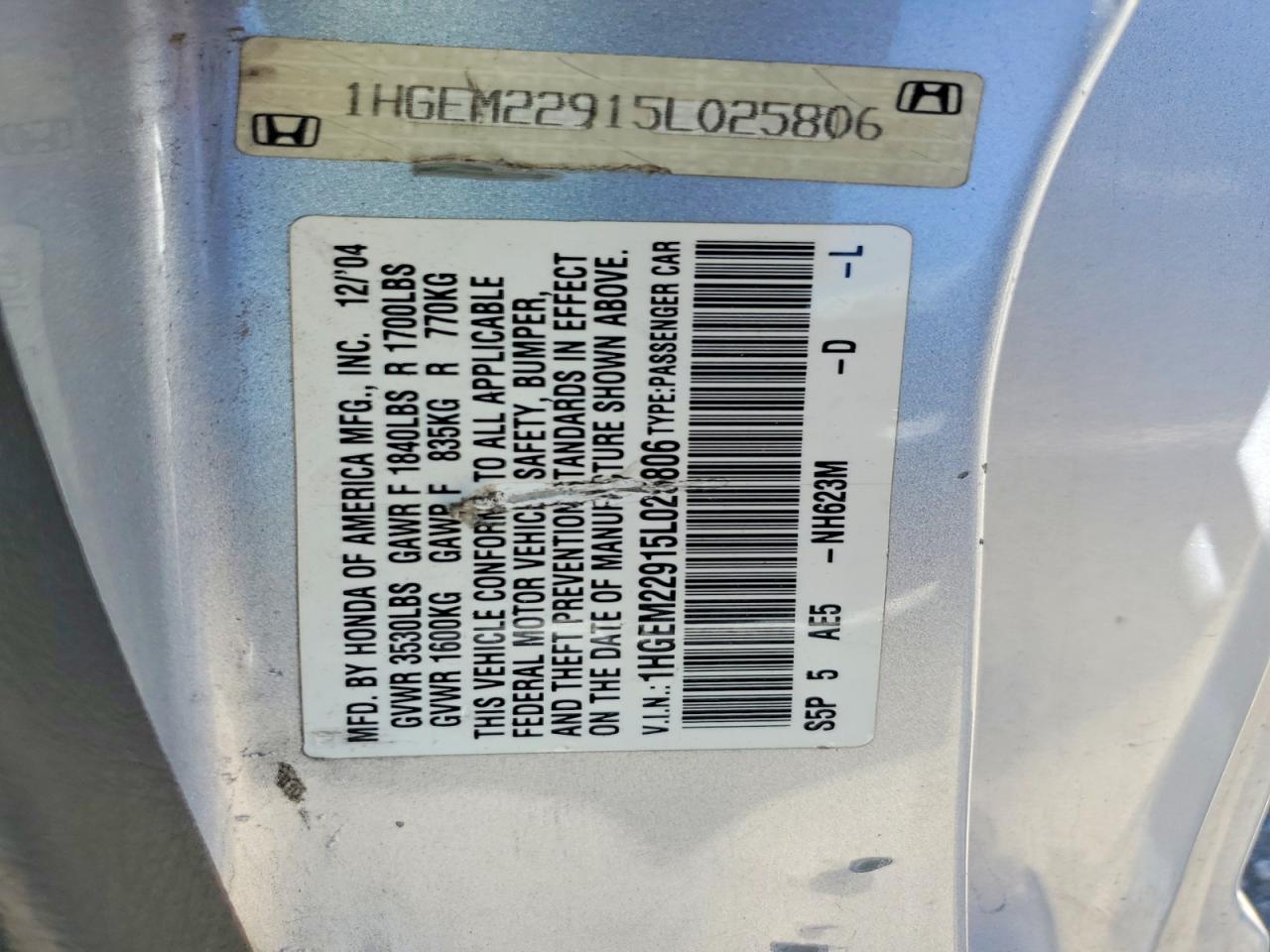 2005 Honda Civic Ex Silver vin: 1HGEM22915L025806