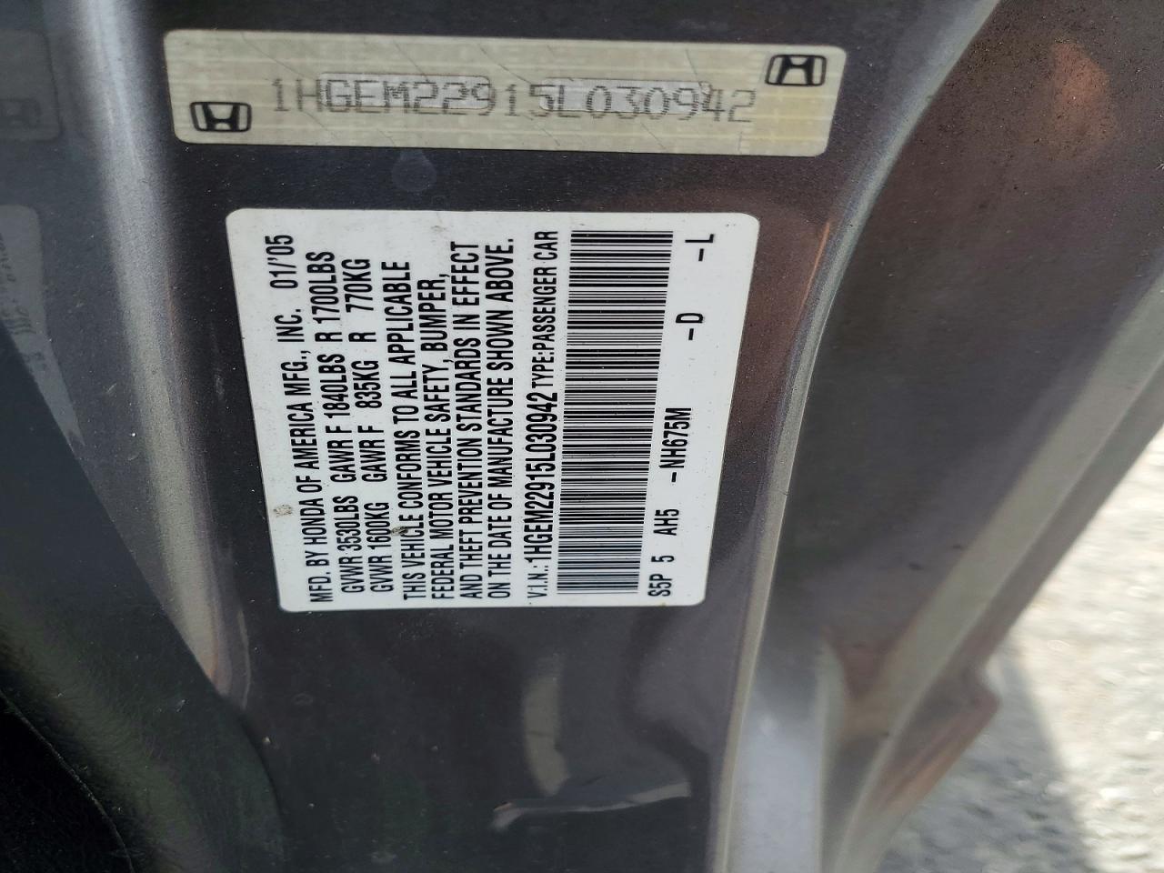 2005 Honda Civic Ex Gray vin: 1HGEM22915L030942