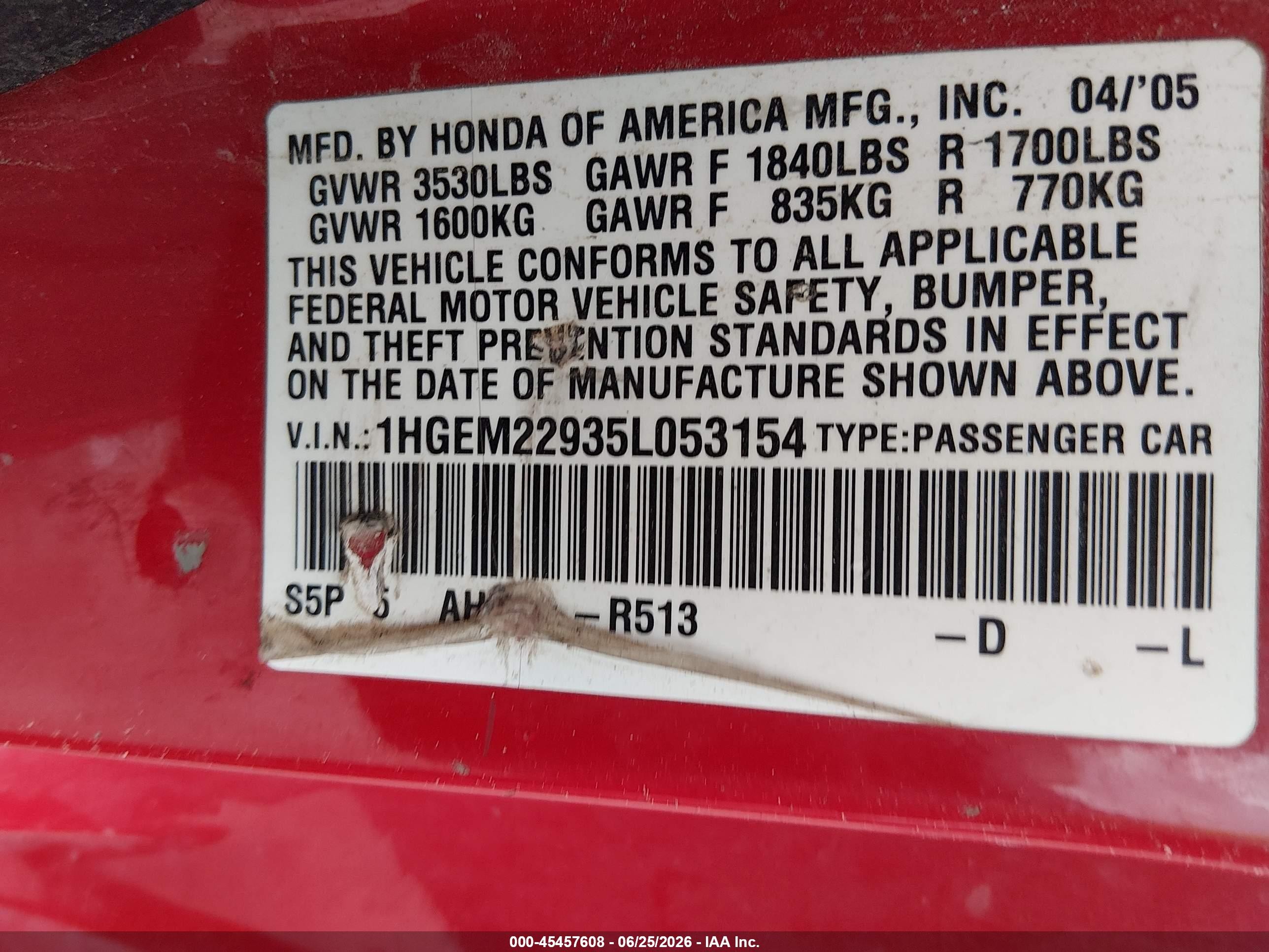 2005 Honda Civic Ex Red vin: 1HGEM22935L053154