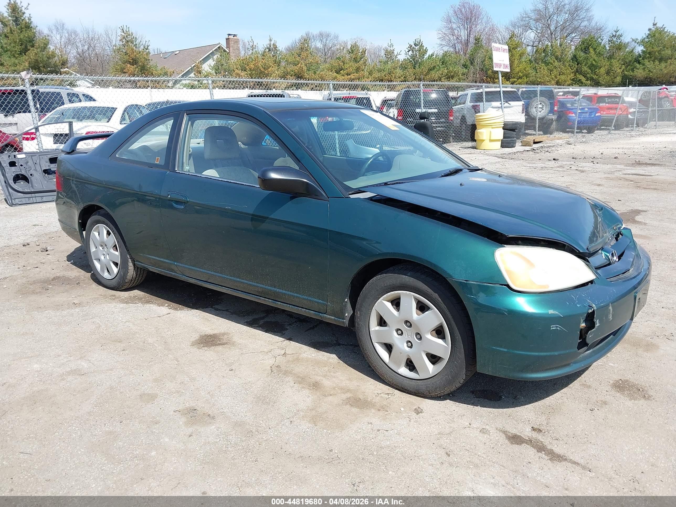 2001 Honda Civic Ex Green vin: 1HGEM22941L058826