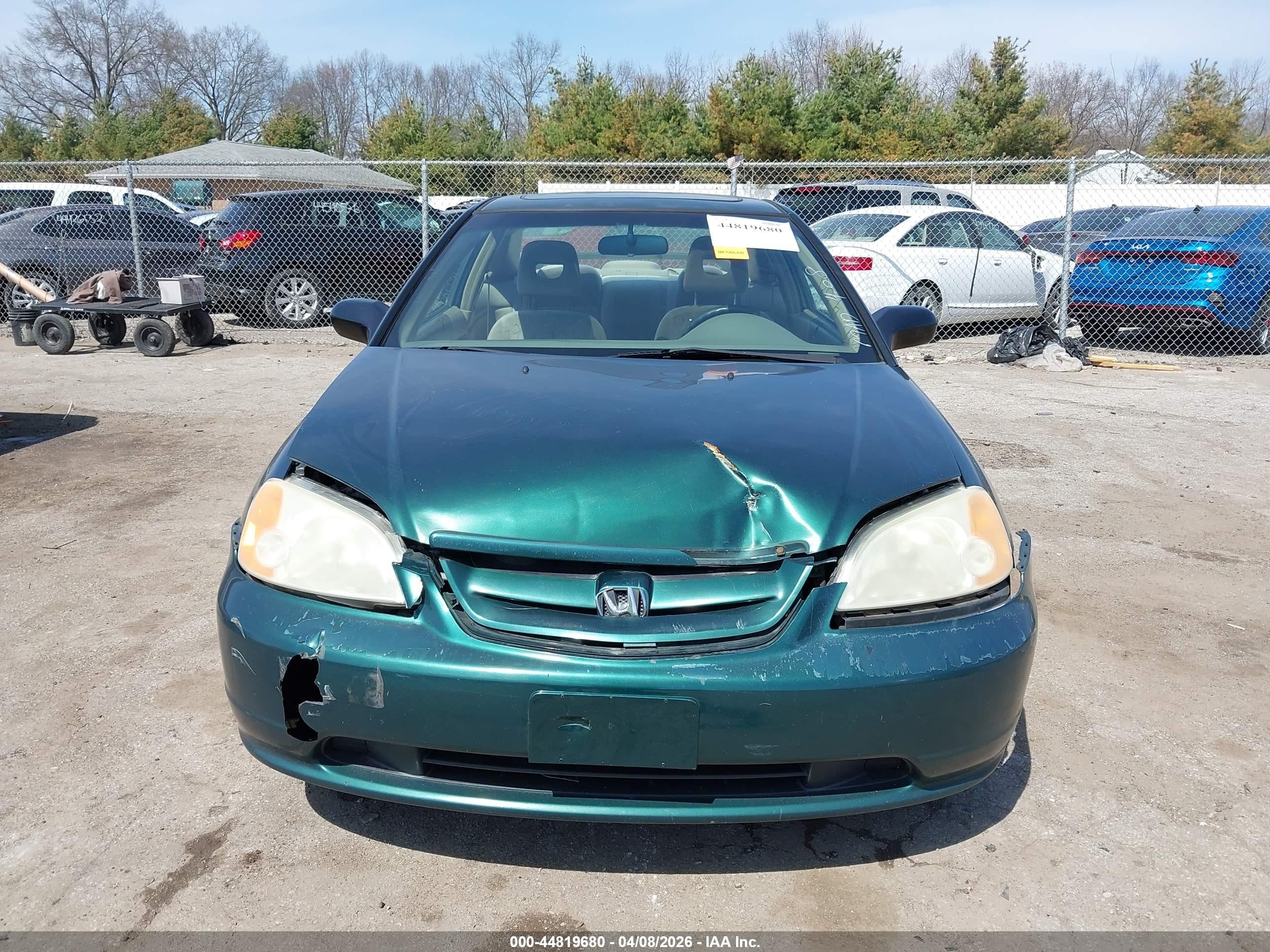 2001 Honda Civic Ex Green vin: 1HGEM22941L058826