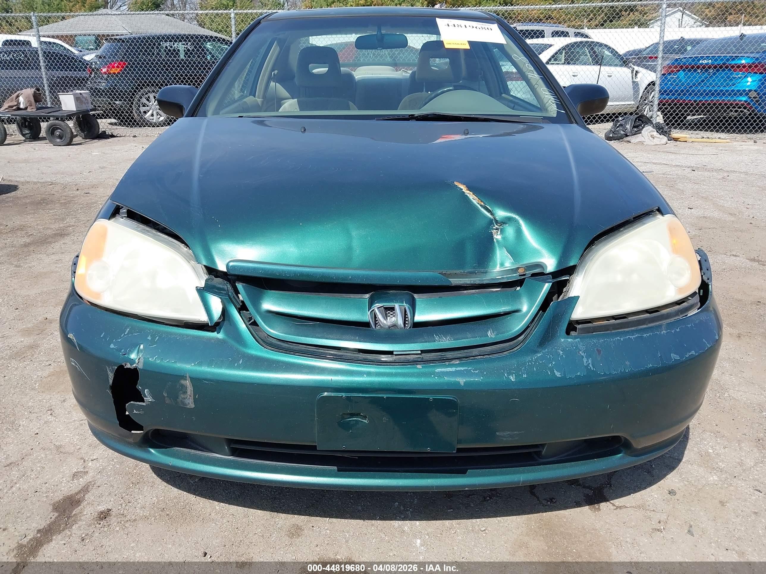 2001 Honda Civic Ex Green vin: 1HGEM22941L058826