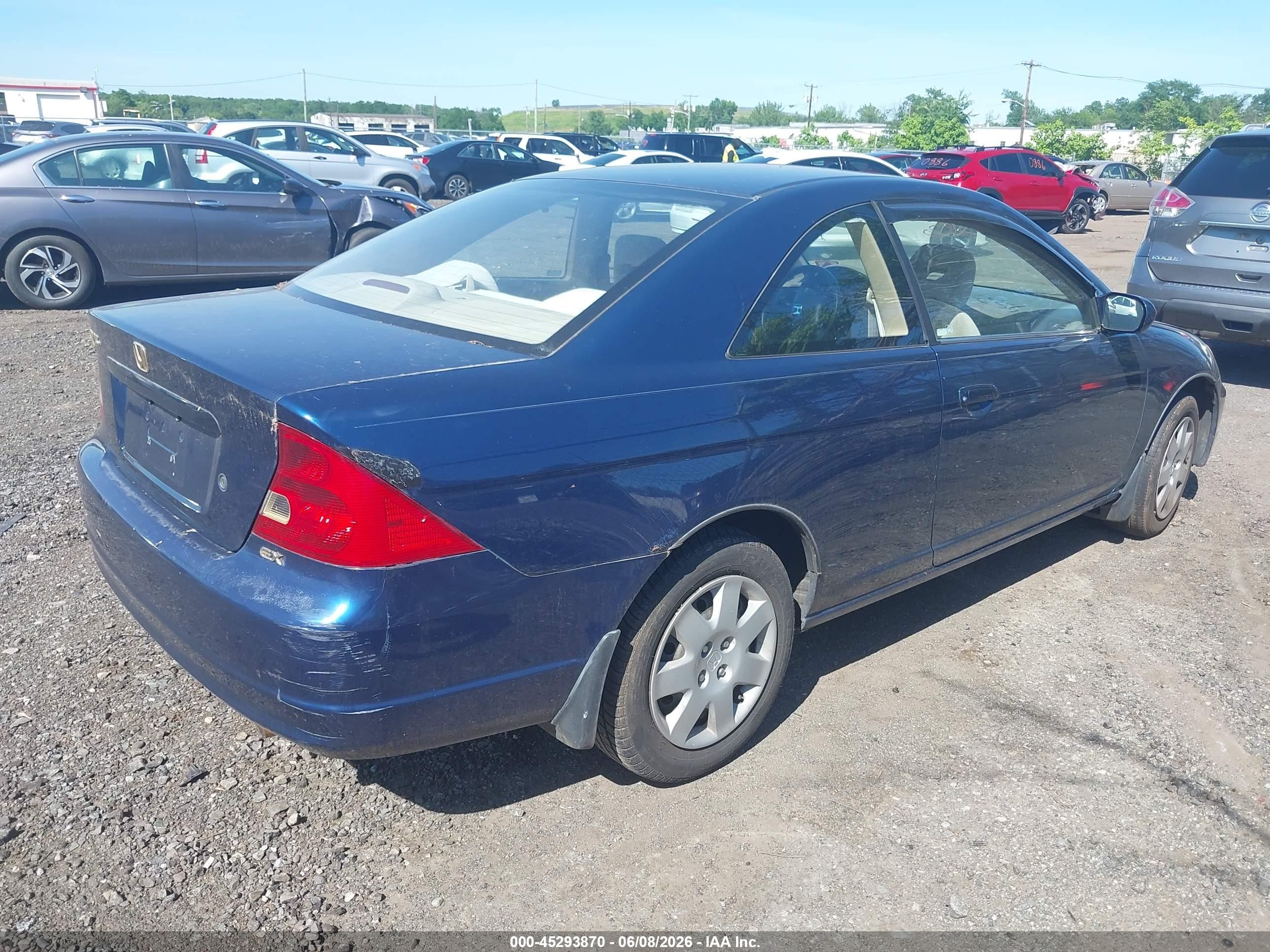 2001 Honda Civic Ex Синий vin: 1HGEM22941L076517