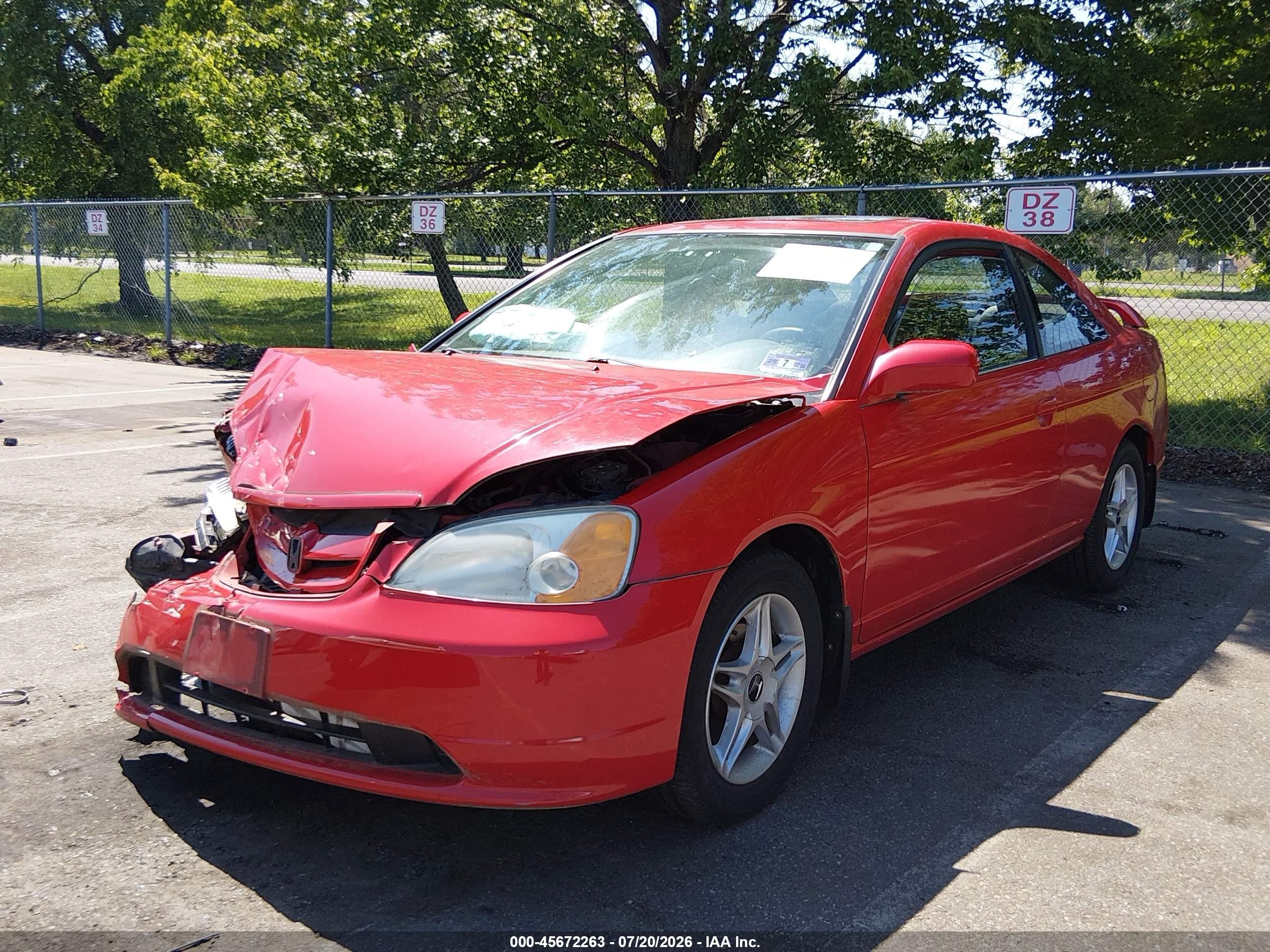 2002 Honda Civic Ex Red vin: 1HGEM22952L033628