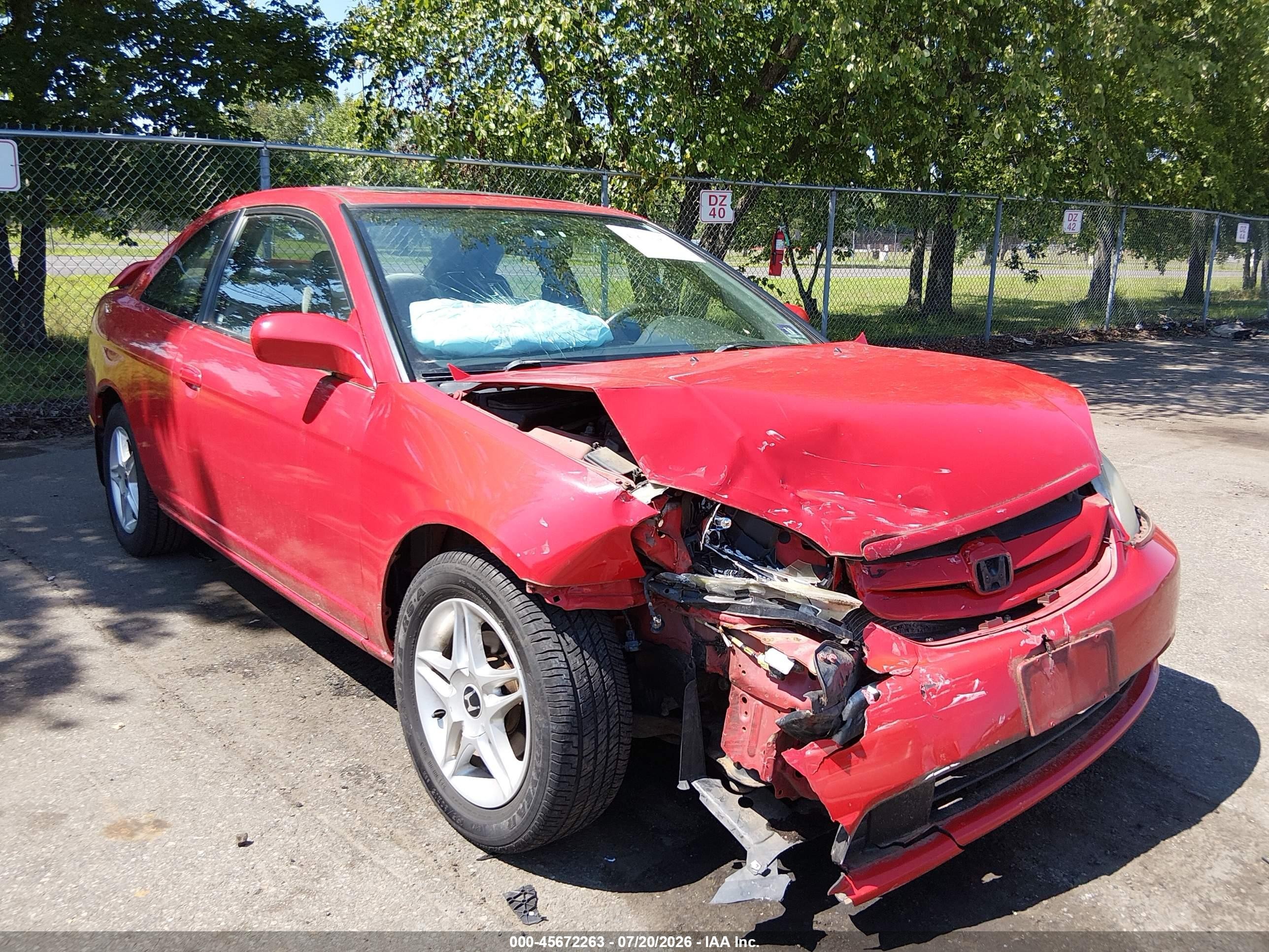2002 Honda Civic Ex Red vin: 1HGEM22952L033628