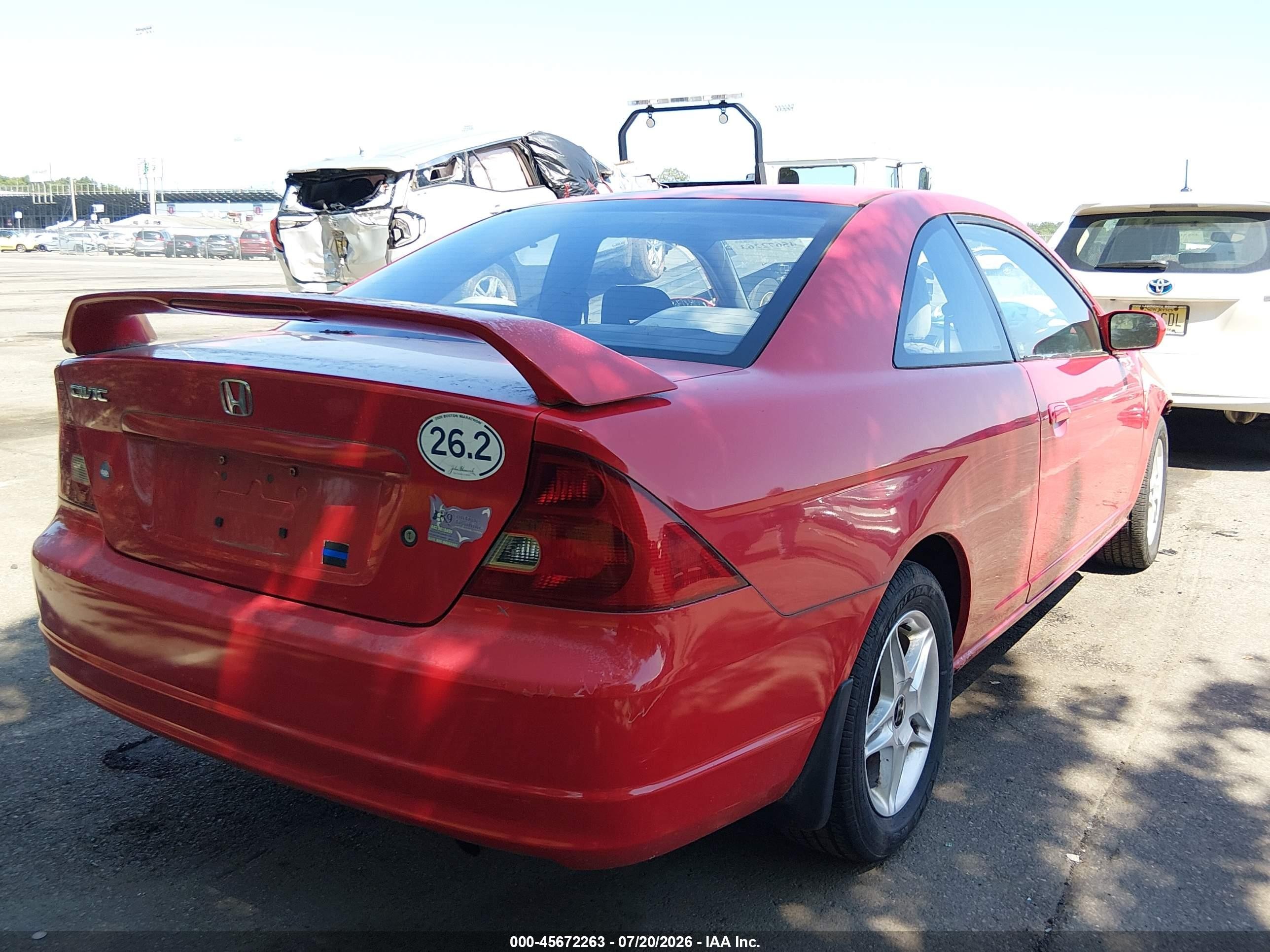 2002 Honda Civic Ex Red vin: 1HGEM22952L033628