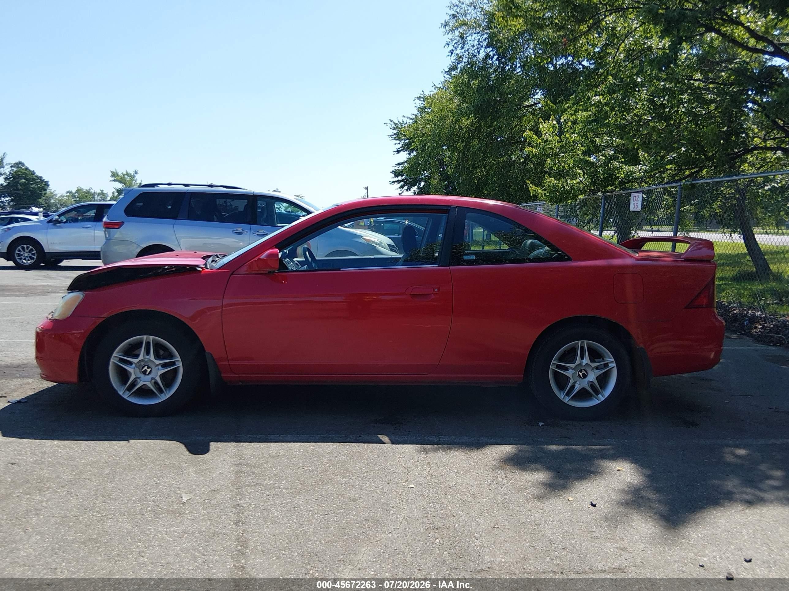 2002 Honda Civic Ex Red vin: 1HGEM22952L033628