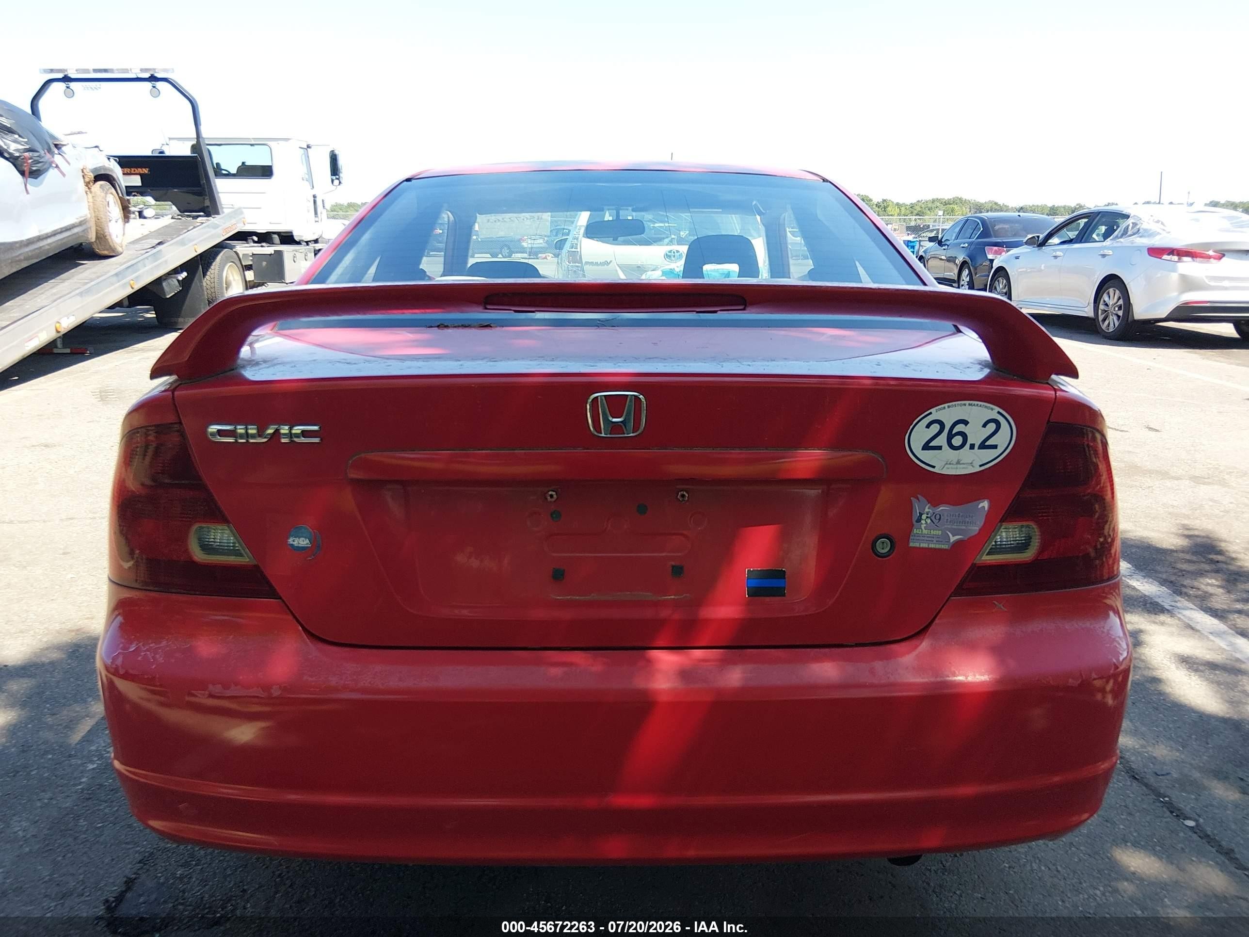 2002 Honda Civic Ex Red vin: 1HGEM22952L033628