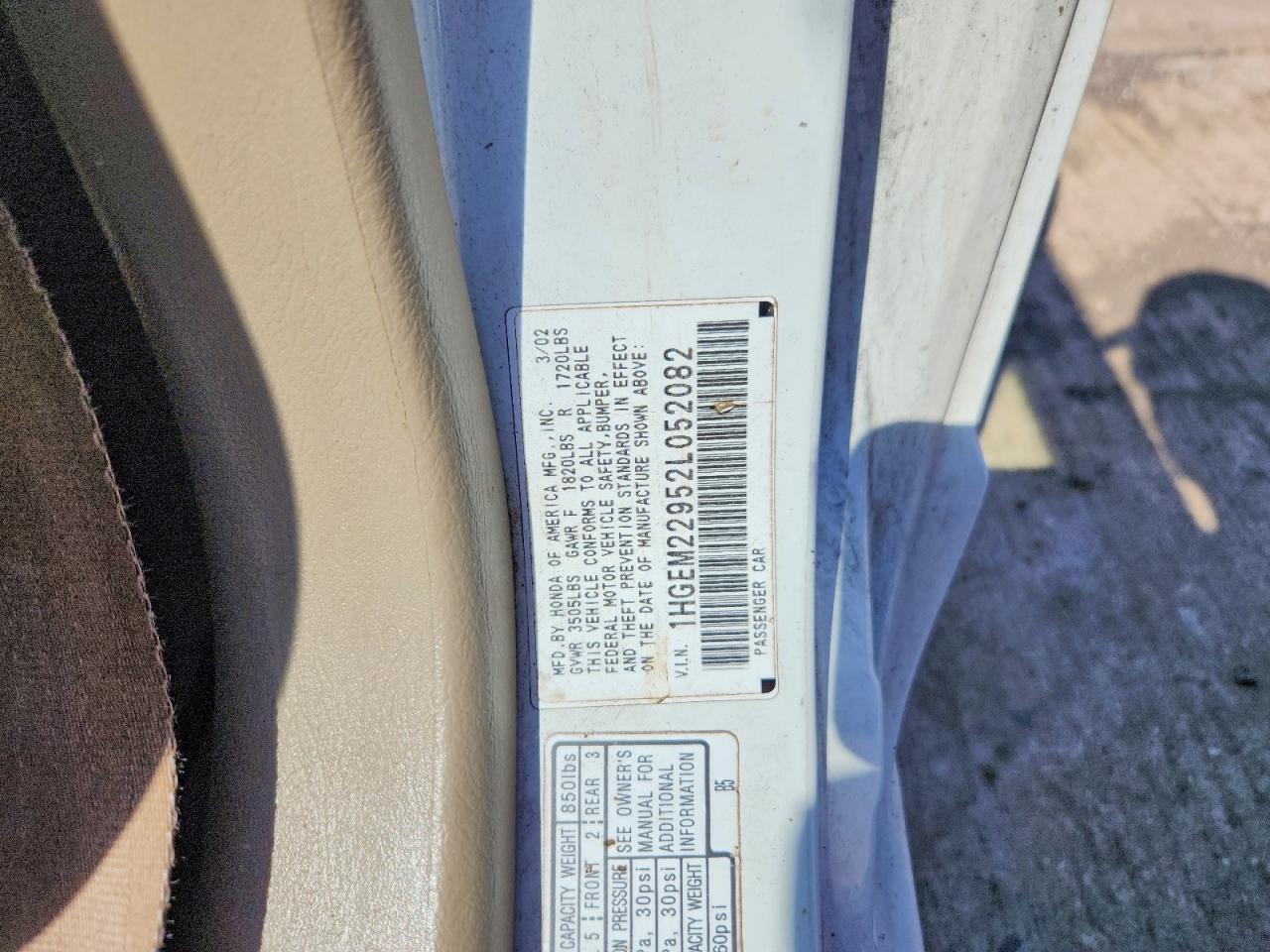 2002 Honda Civic Ex White vin: 1HGEM22952L052082