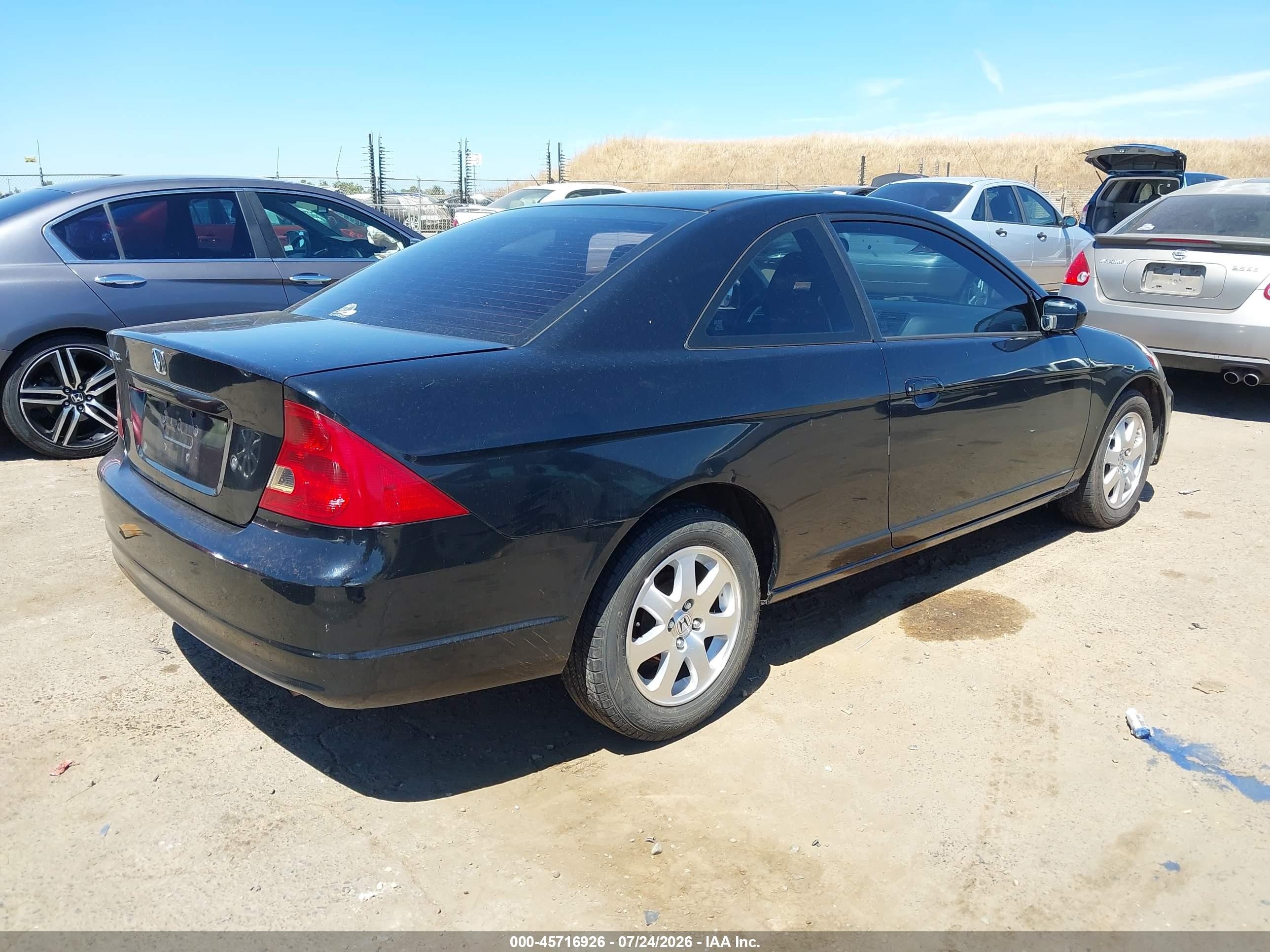 2003 Honda Civic Ex Черный vin: 1HGEM22953L043965