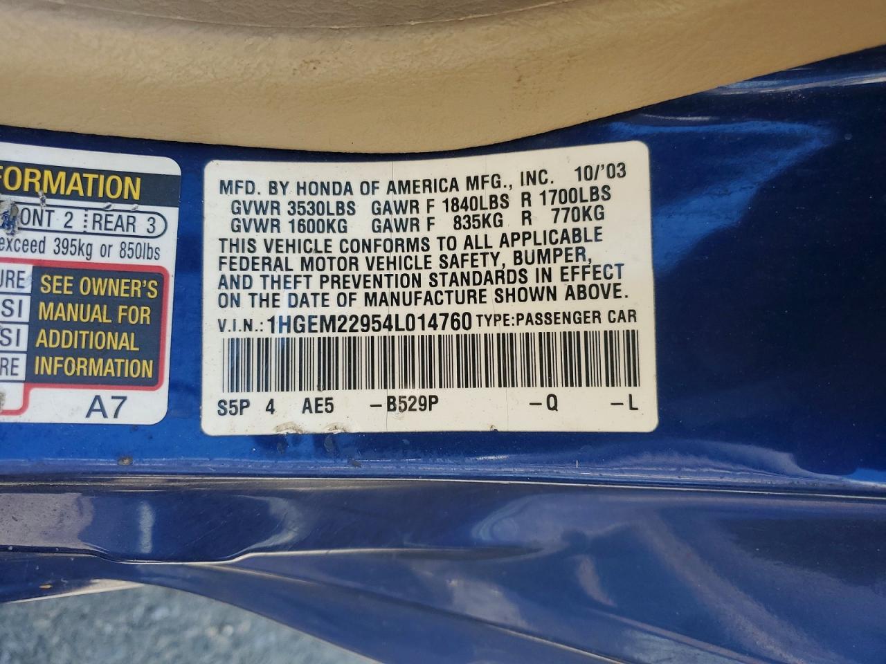 2004 Honda Civic Ex Blue vin: 1HGEM22954L014760