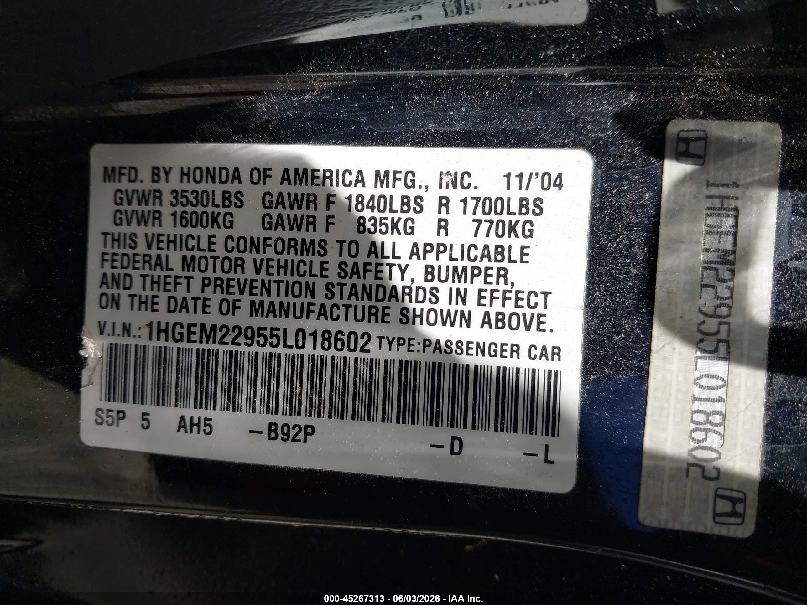 2005 Honda Civic Ex Black vin: 1HGEM22955L018602