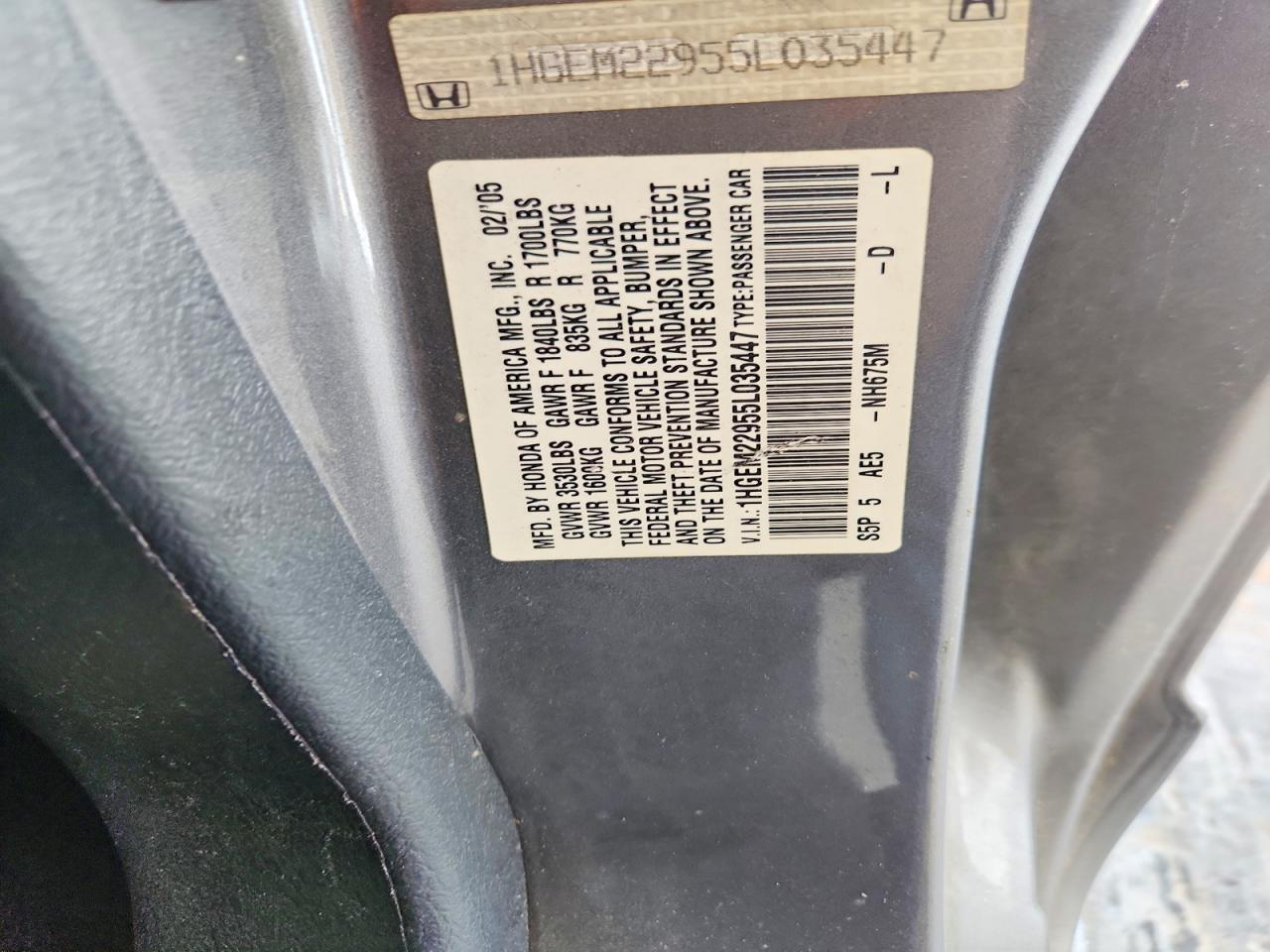 2005 Honda Civic Ex Gray vin: 1HGEM22955L035447