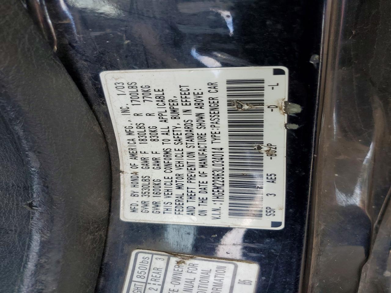 2003 Honda Civic Ex Black vin: 1HGEM22963L034014