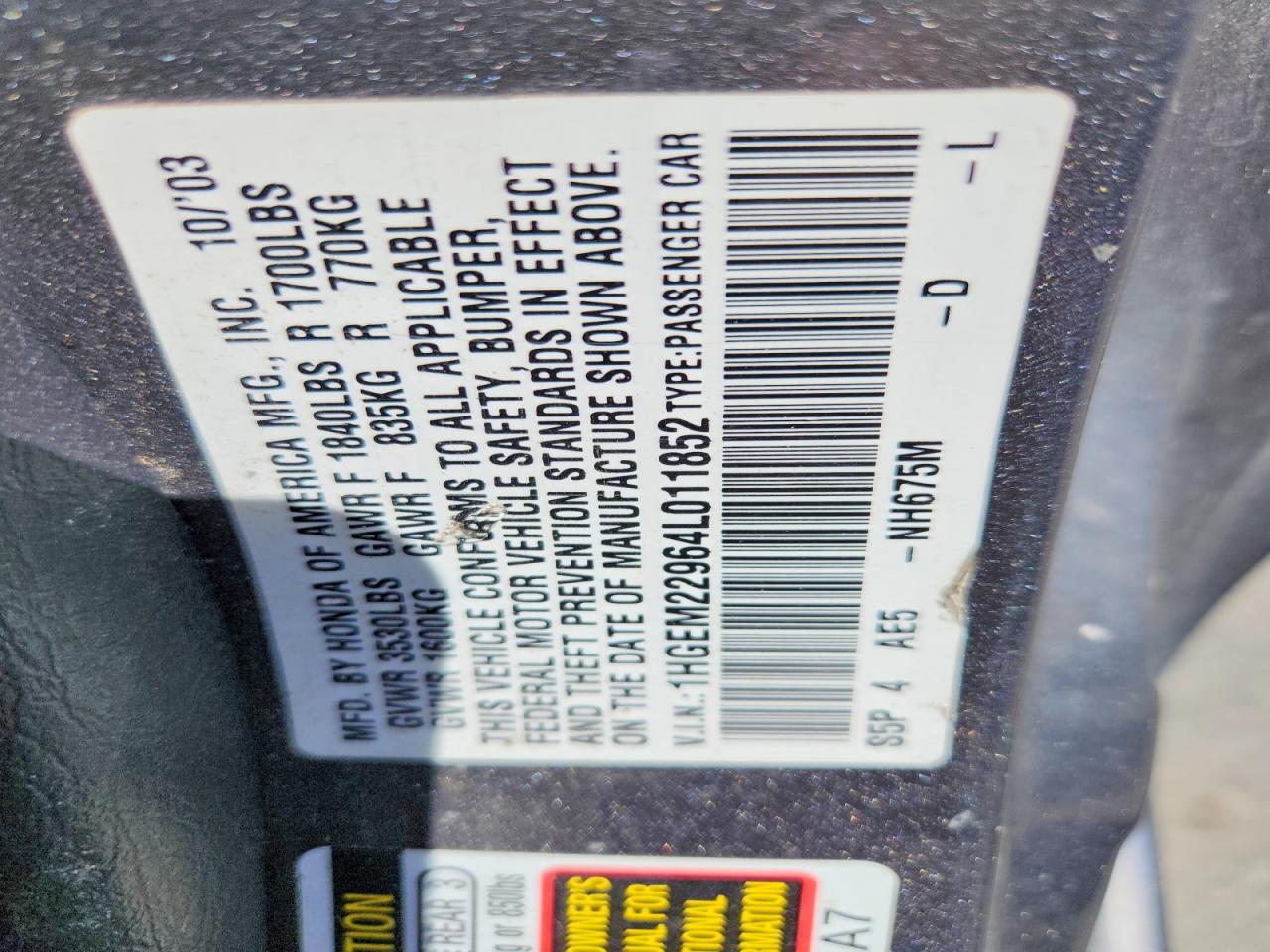 2004 Honda Civic Ex Gray vin: 1HGEM22964L011852