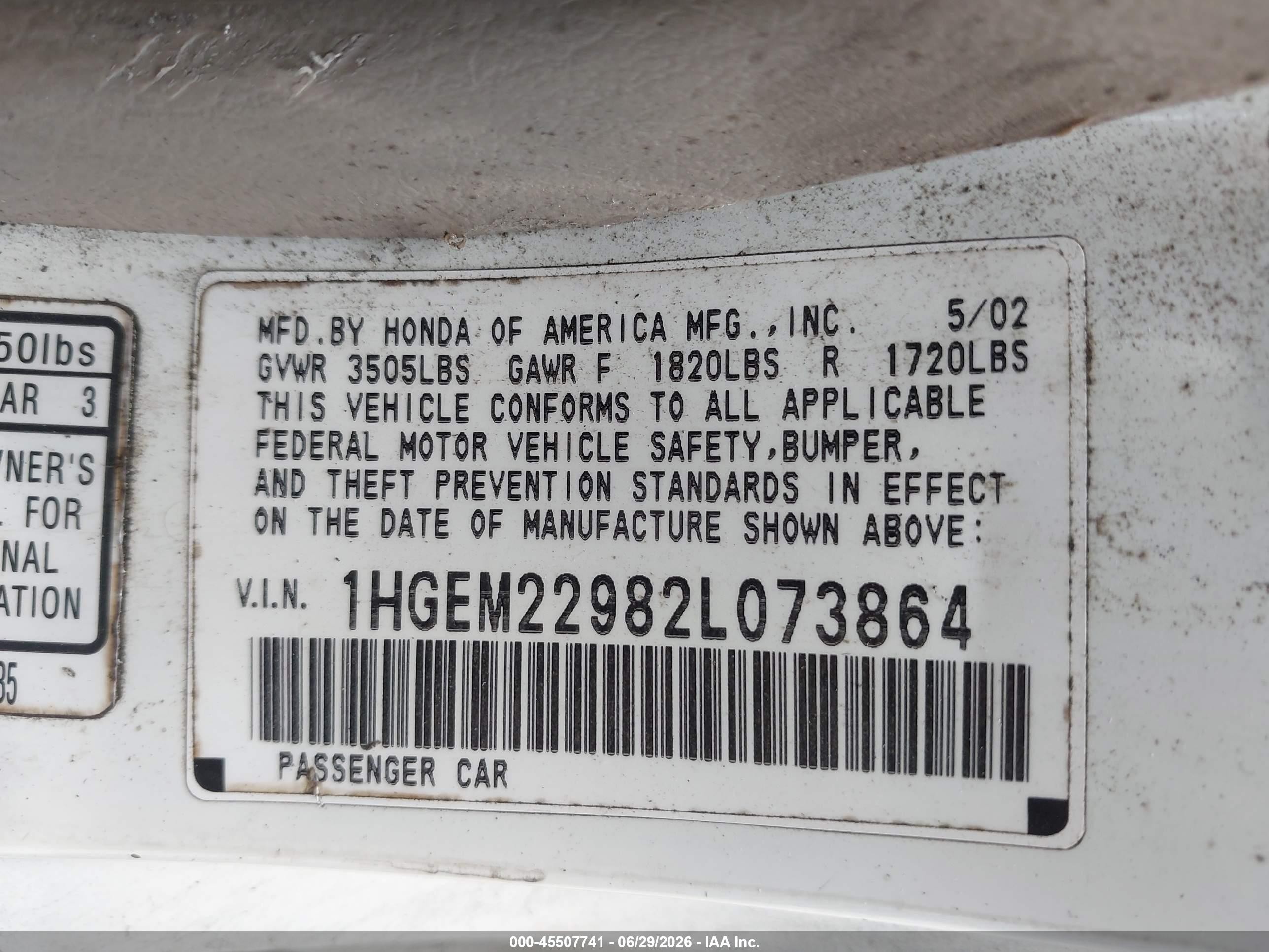 2002 Honda Civic Ex White vin: 1HGEM22982L073864