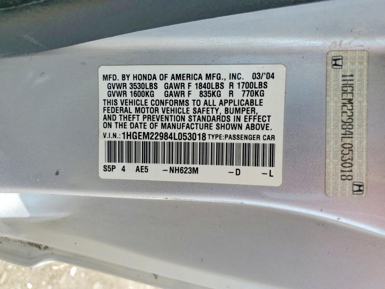 2004 Honda Civic Ex Silver vin: 1HGEM22984L053018