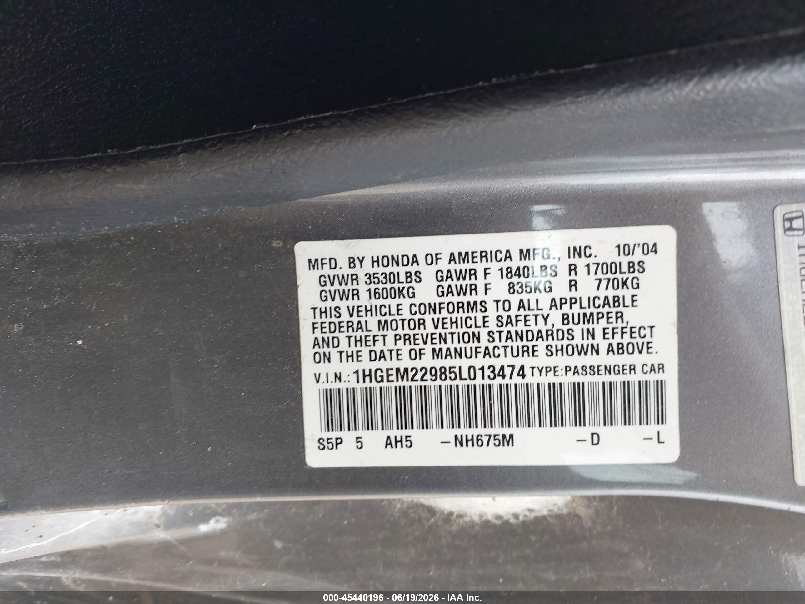 2005 Honda Civic Ex Gray vin: 1HGEM22985L013474
