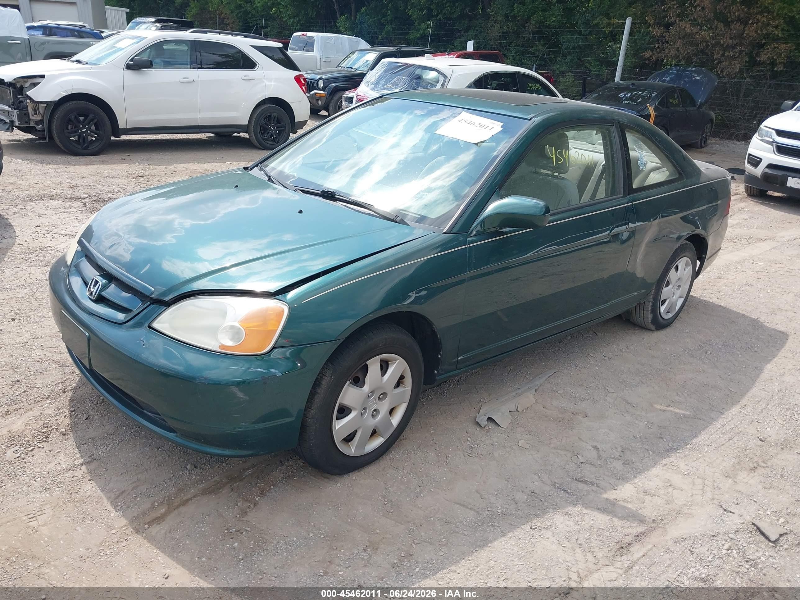 2001 Honda Civic Ex Зеленый vin: 1HGEM22991L058742