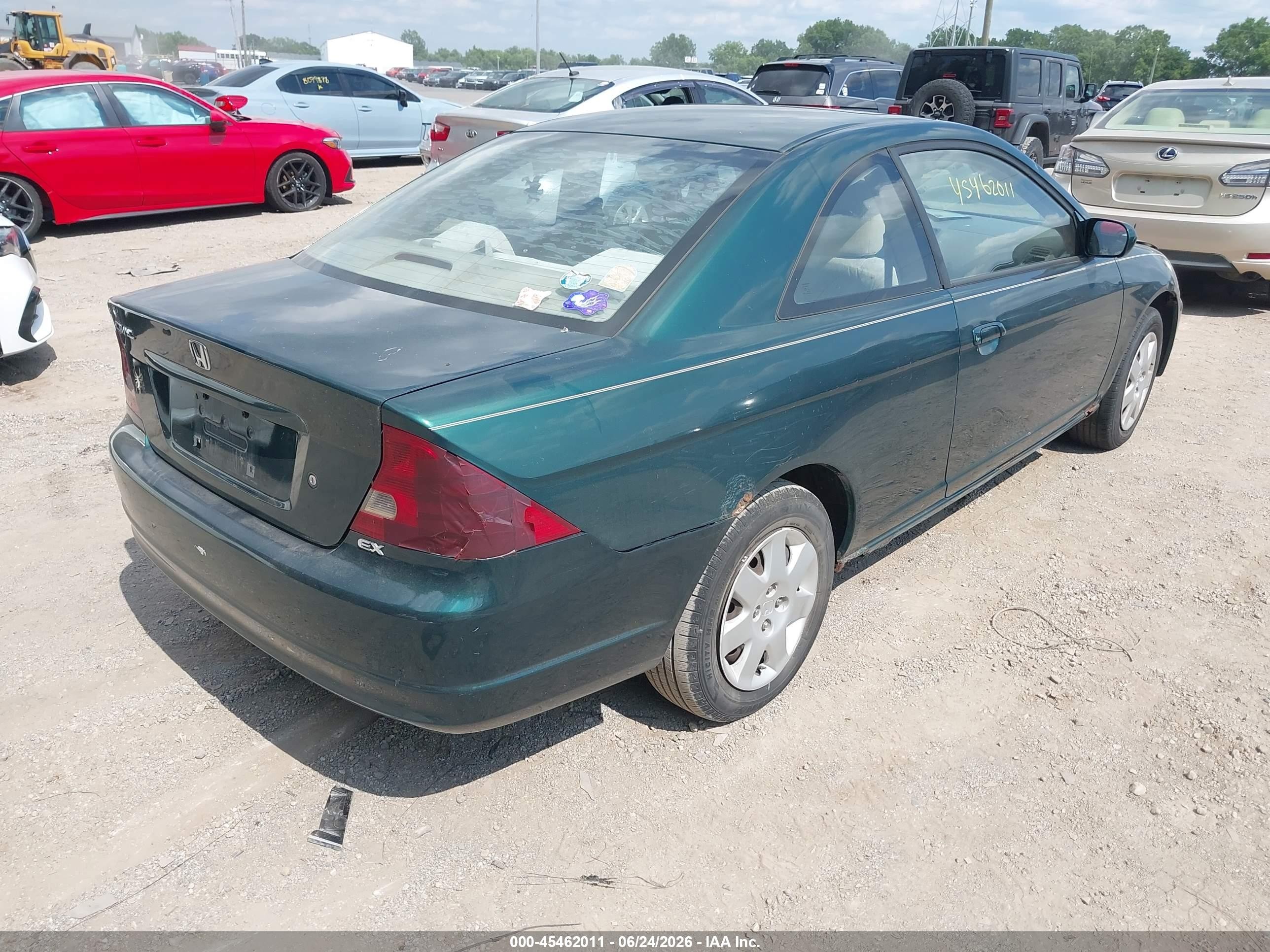 2001 Honda Civic Ex Зеленый vin: 1HGEM22991L058742