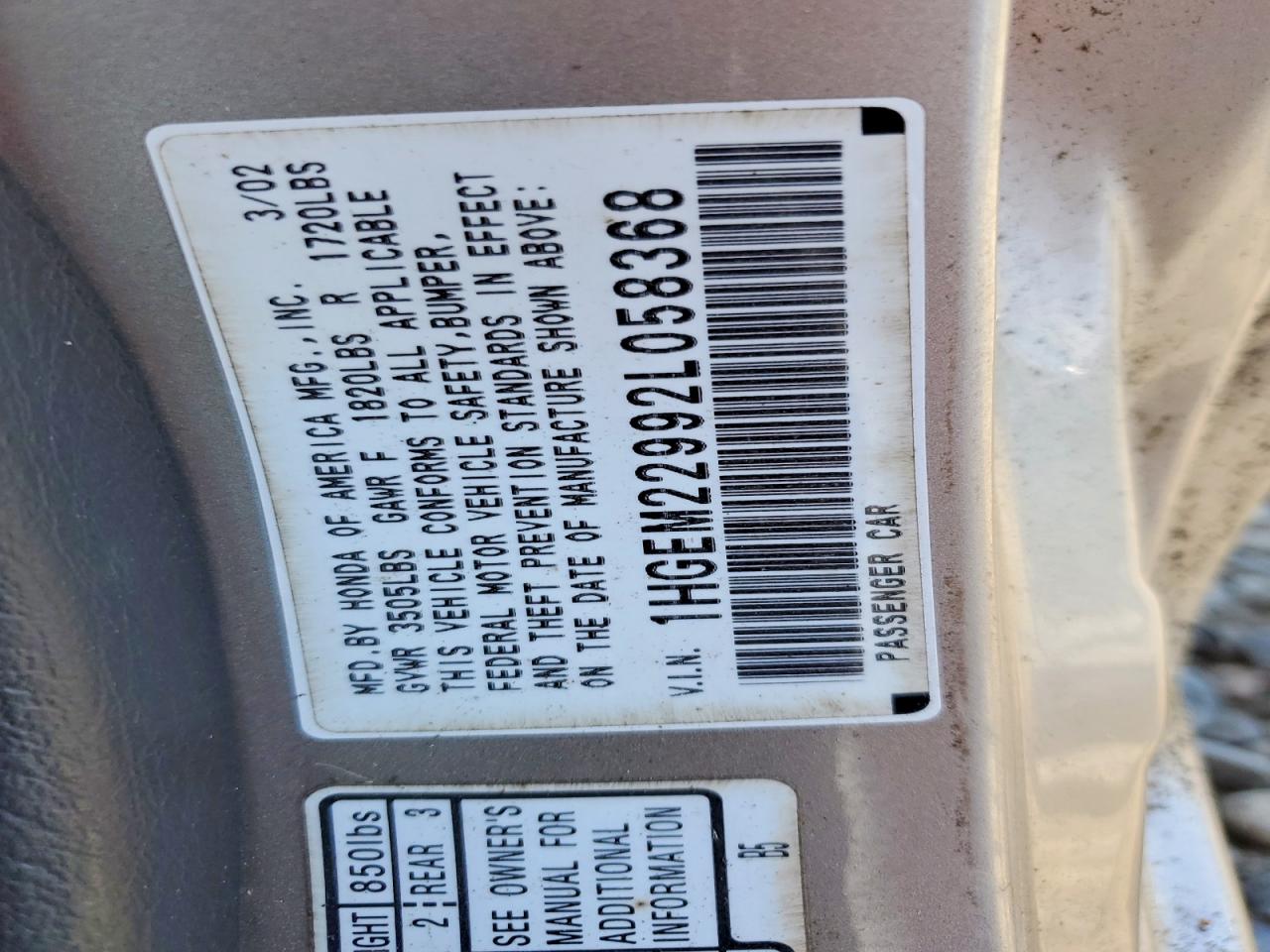 2002 Honda Civic Ex Silver vin: 1HGEM22992L058368