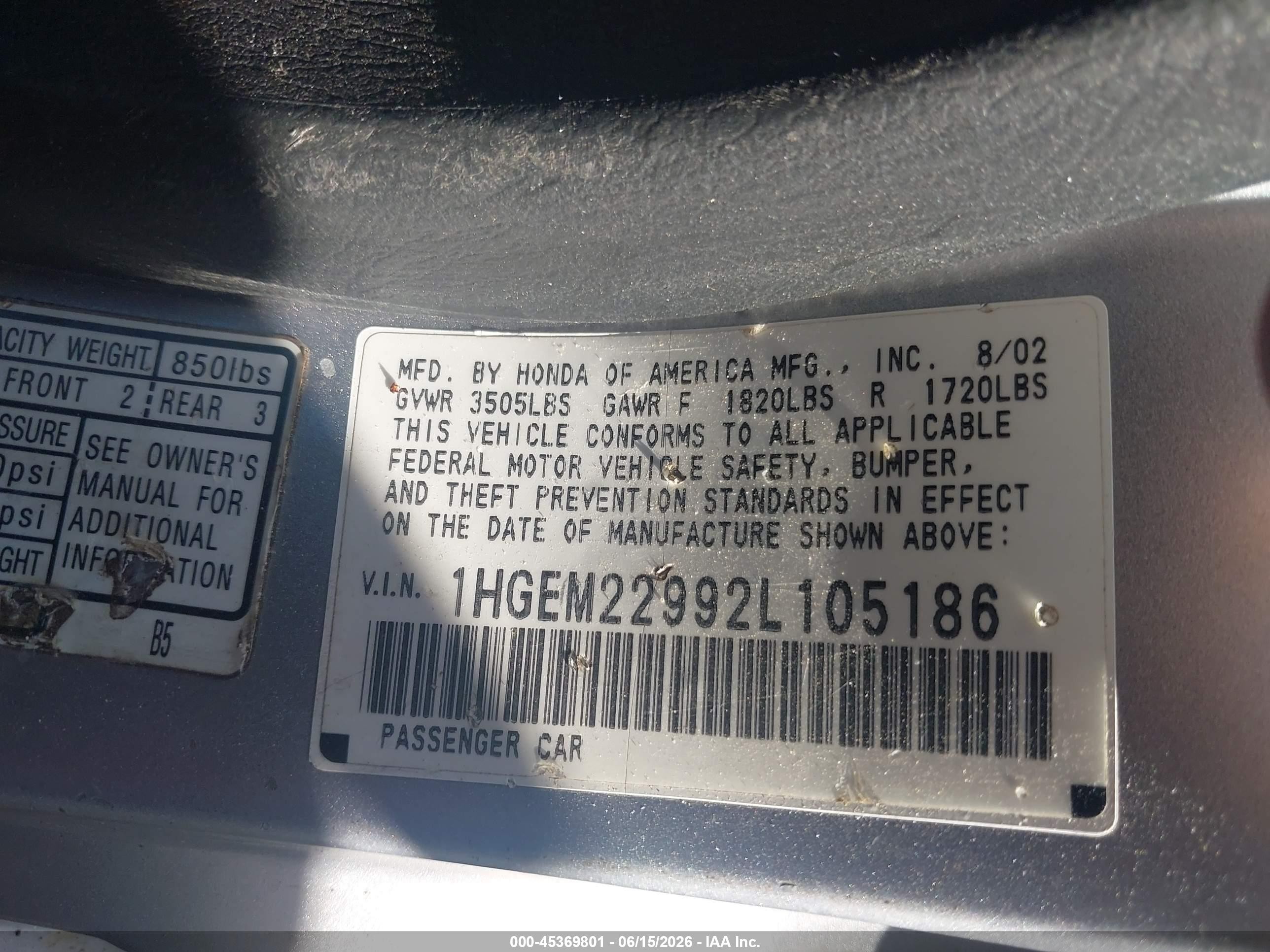 2002 Honda Civic Ex Silver vin: 1HGEM22992L105186