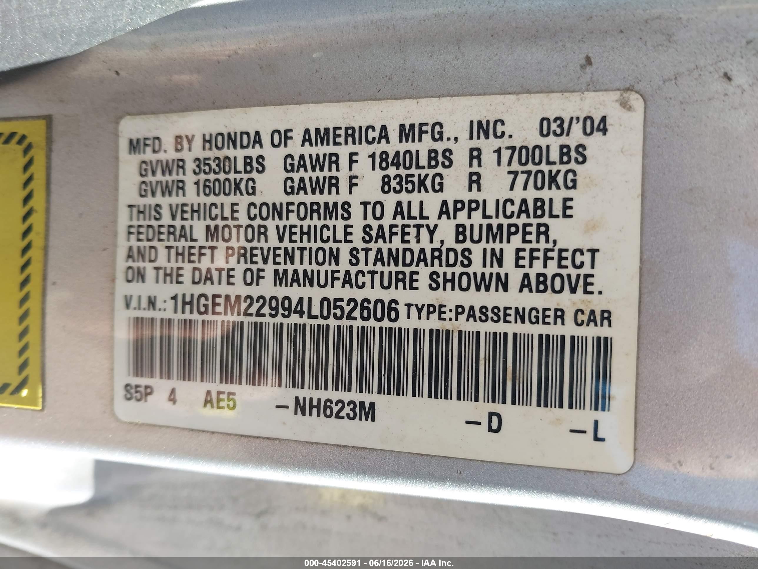 2004 Honda Civic Ex Silver vin: 1HGEM22994L052606