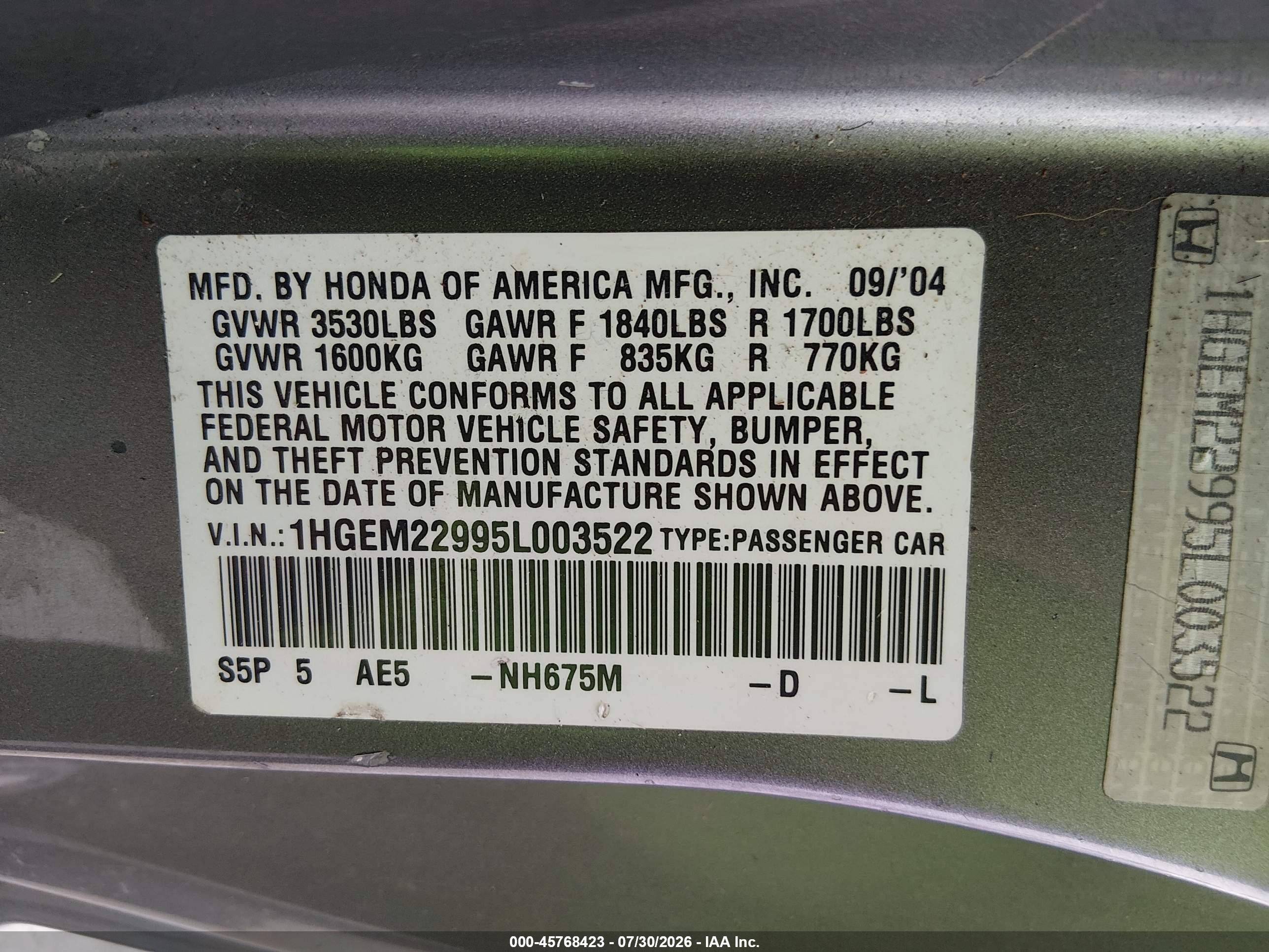 2005 Honda Civic Ex Gray vin: 1HGEM22995L003522