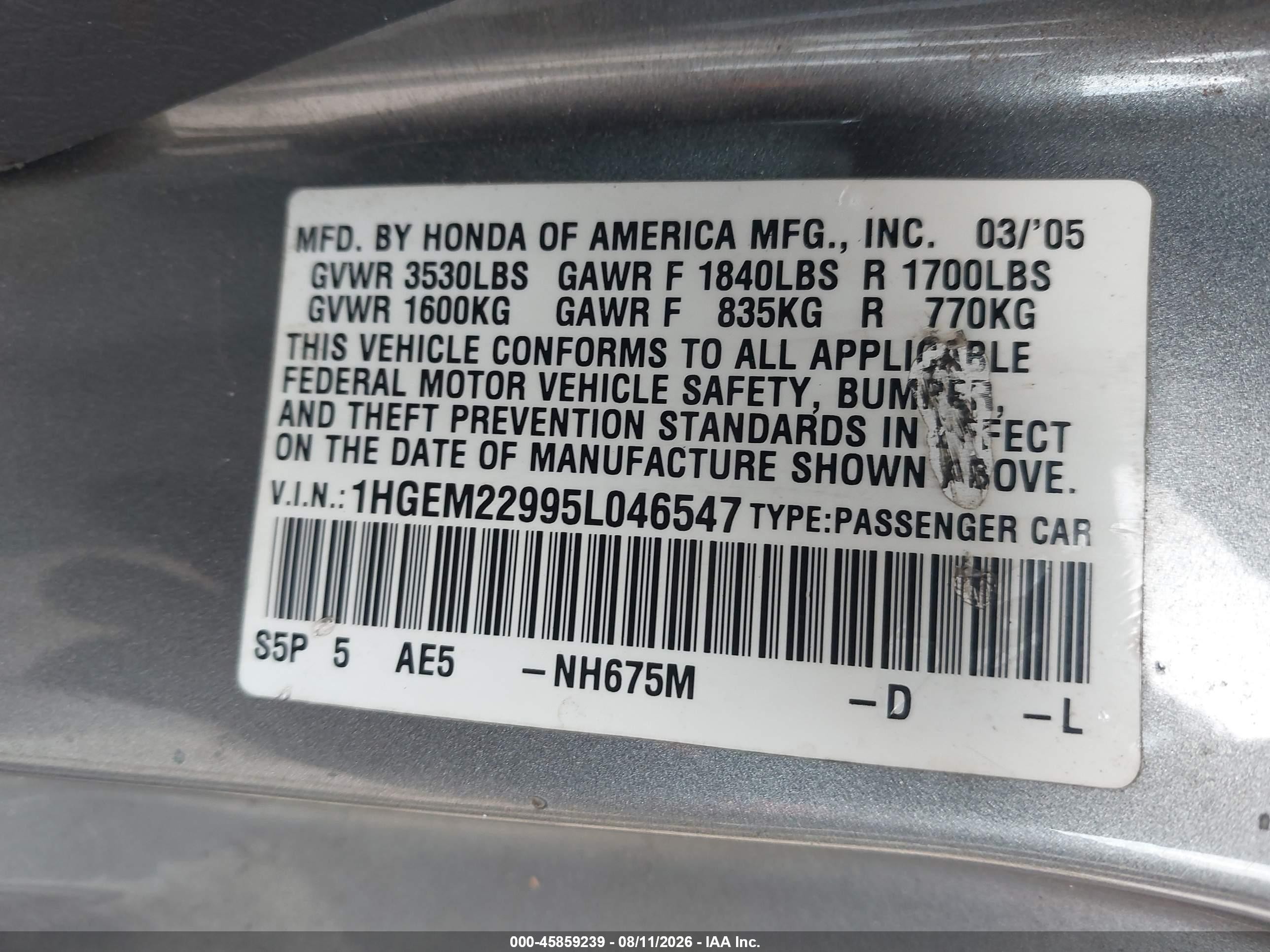 2005 Honda Civic Ex Silver vin: 1HGEM22995L046547