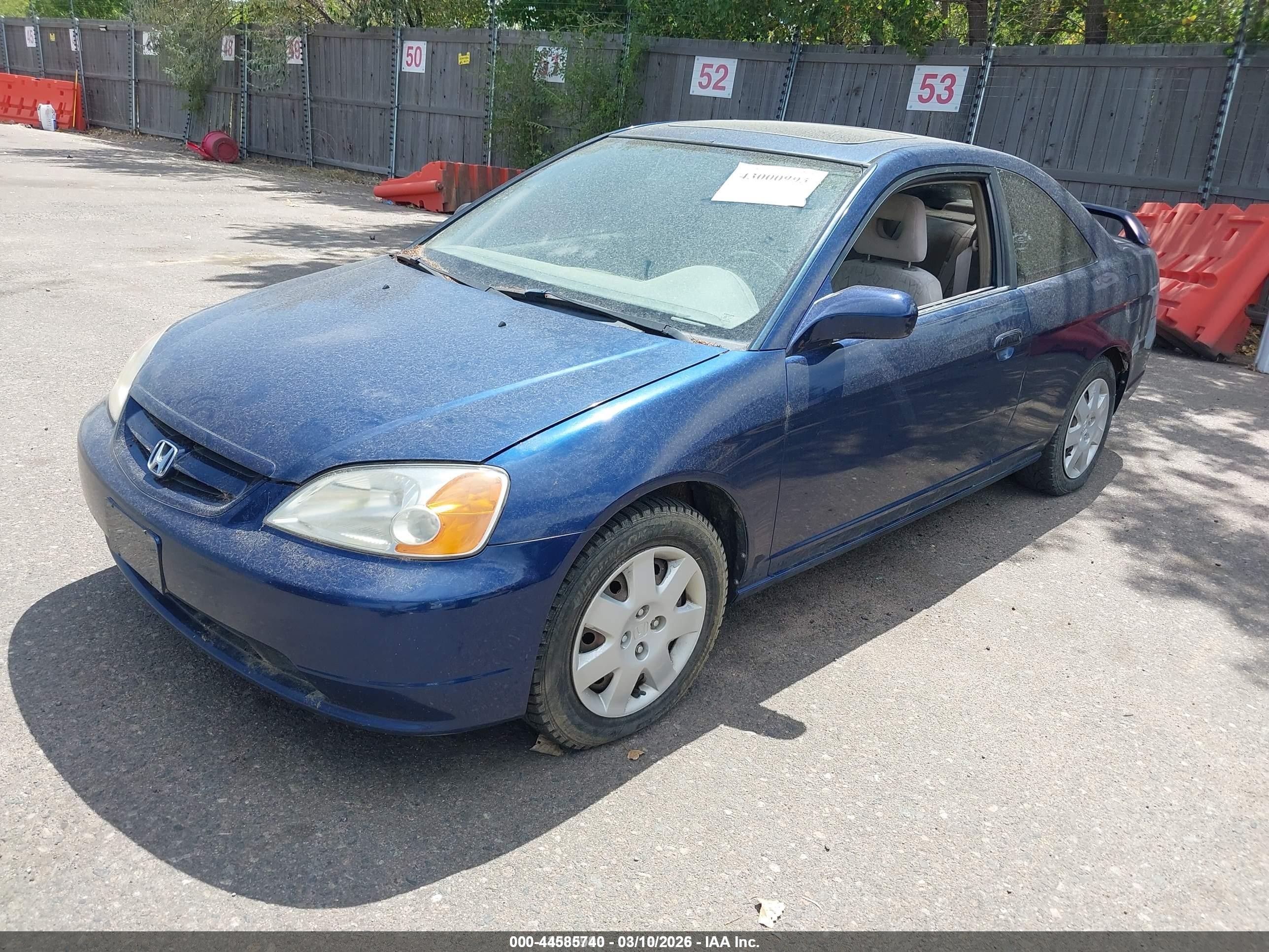 2001 Honda Civic Ex Синий vin: 1HGEM229X1L008318