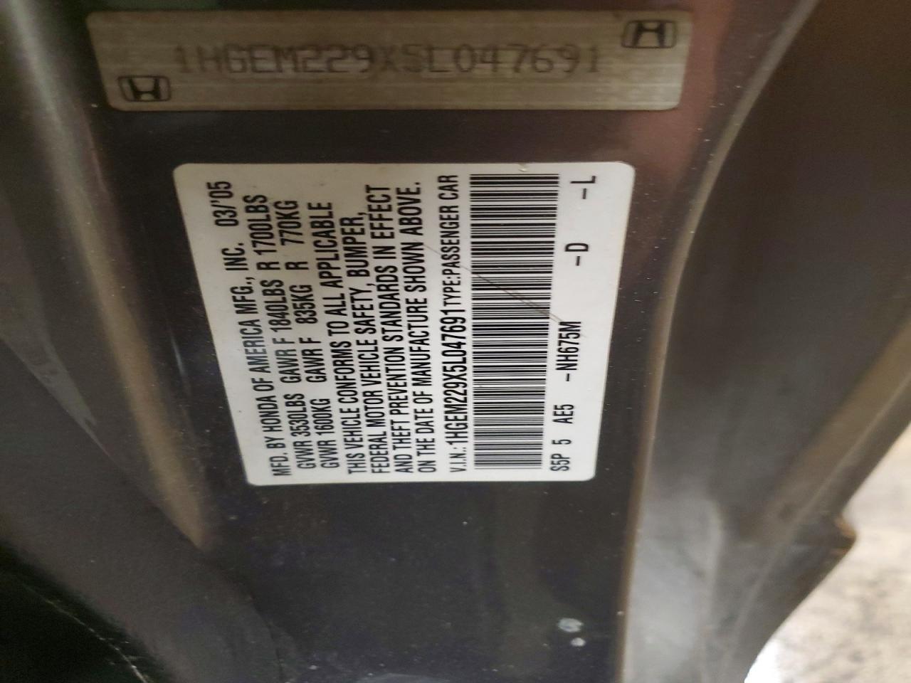 2005 Honda Civic Ex Gray vin: 1HGEM229X5L047691