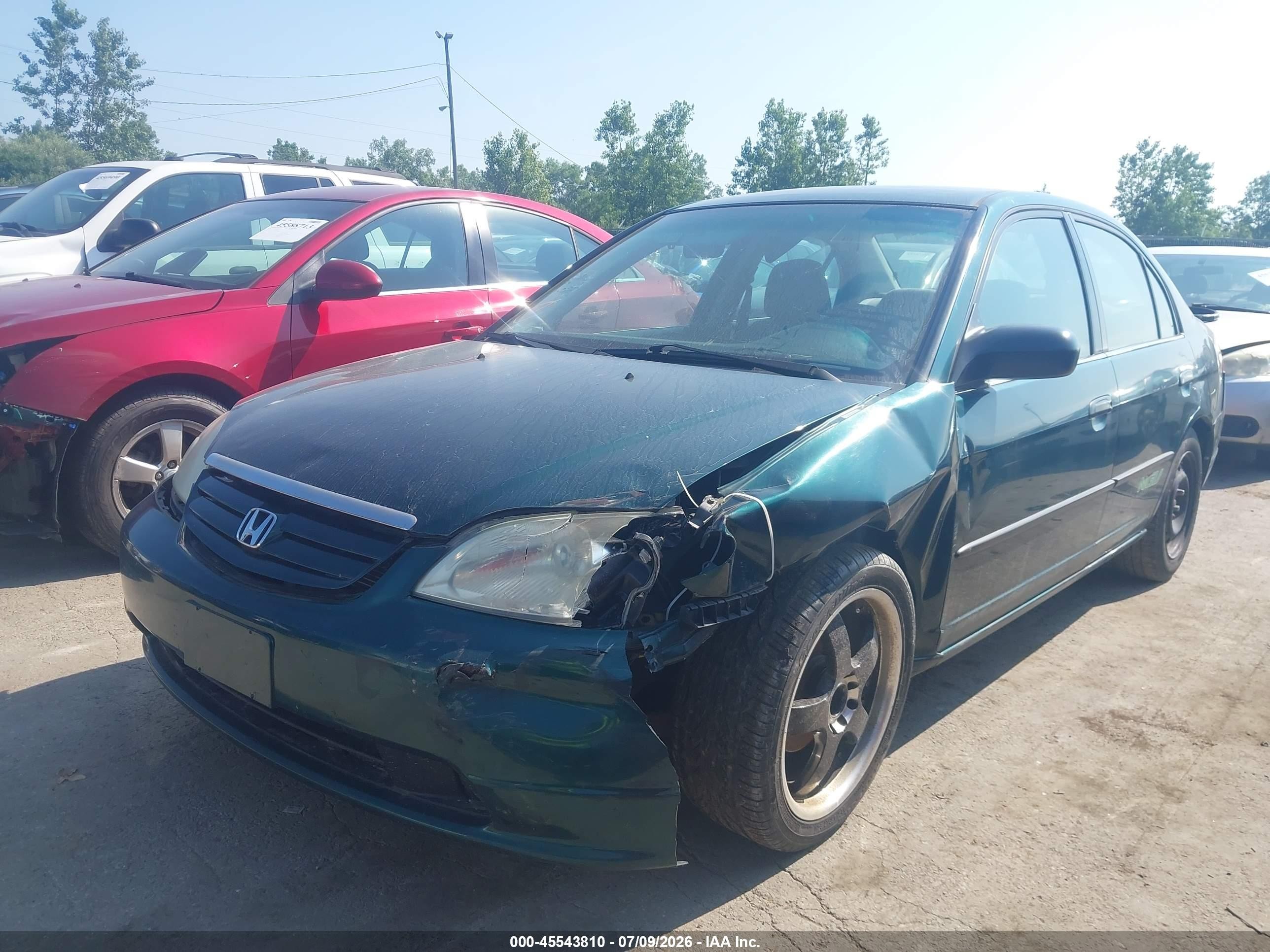 2001 Honda Civic   Green vin: 1HGEN26481L000567