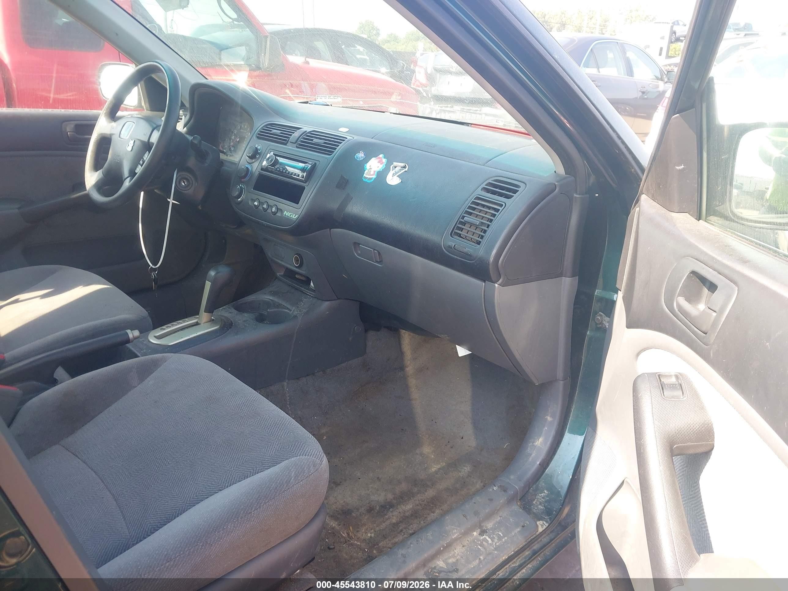 2001 Honda Civic   Green vin: 1HGEN26481L000567