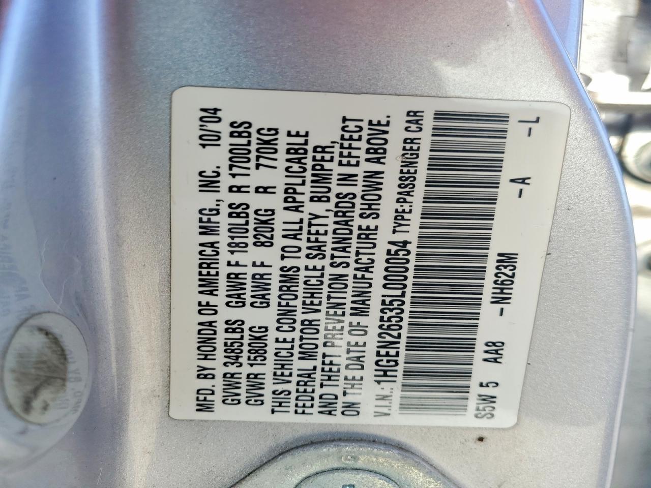 2005 Honda Civic Gx Серебряный vin: 1HGEN26535L000054