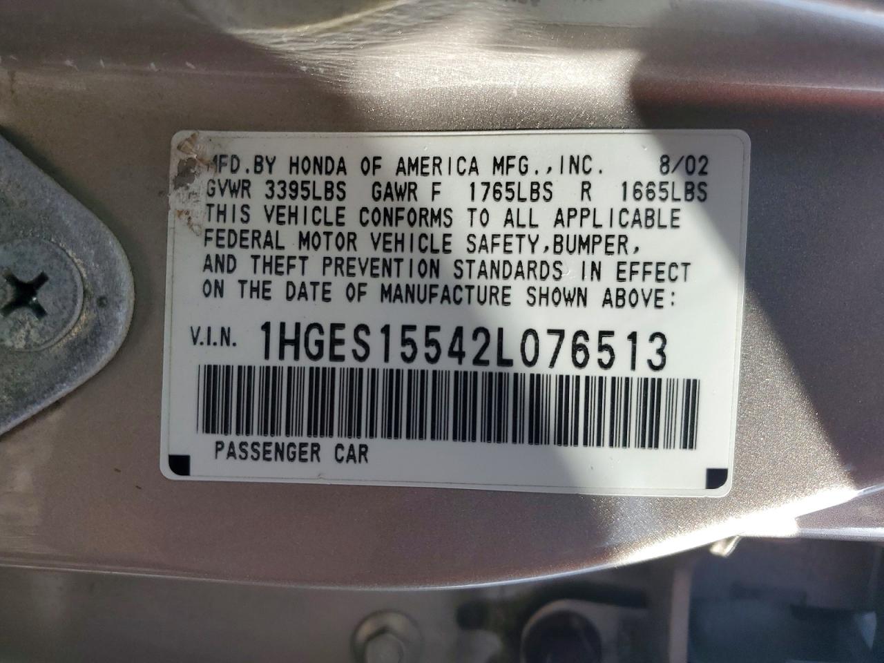 2002 Honda Civic Lx Tan vin: 1HGES15542L076513