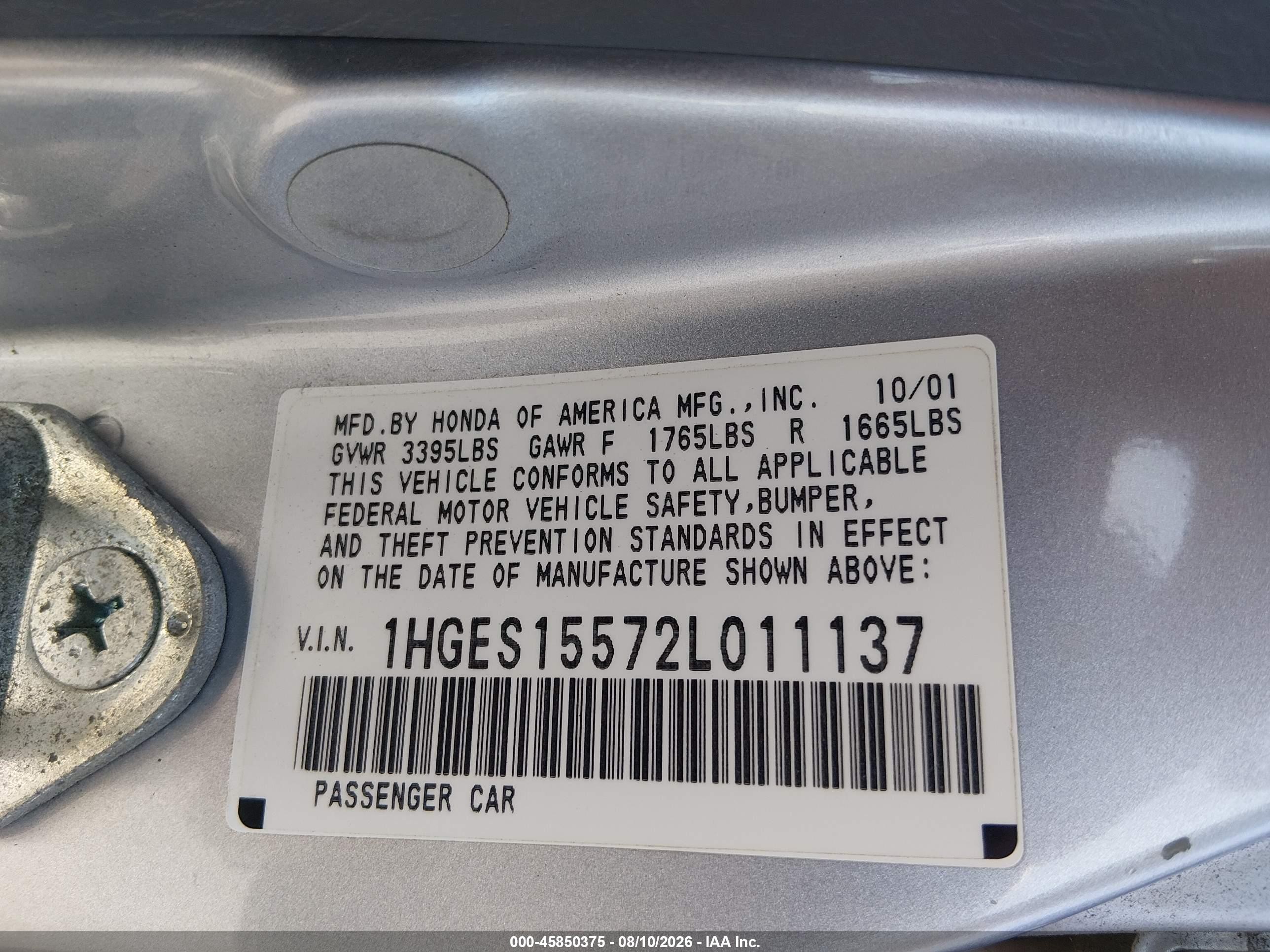 2002 Honda Civic Lx Серебряный vin: 1HGES15572L011137