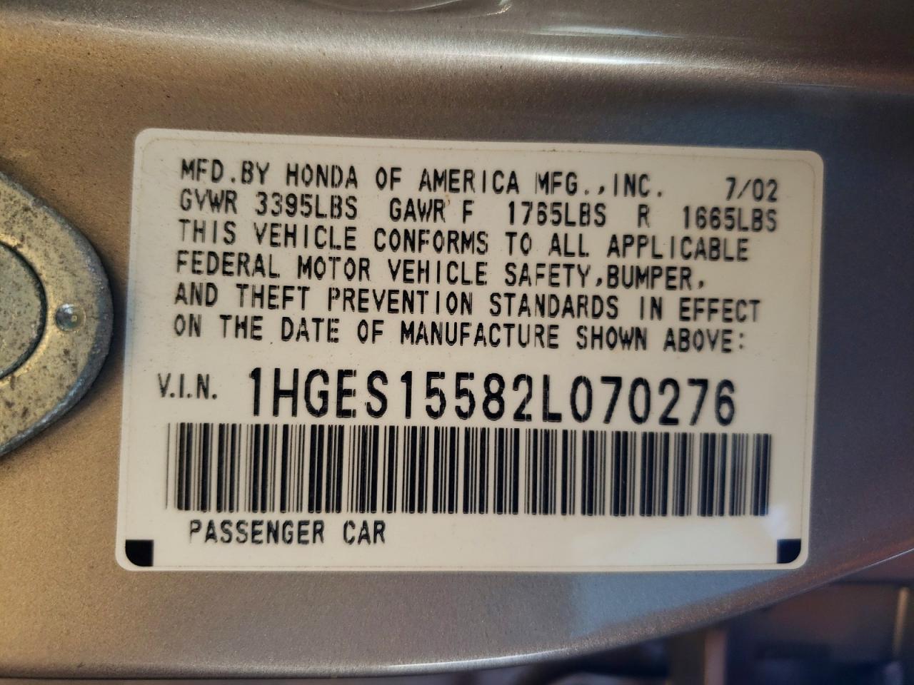 2002 Honda Civic Lx Silver vin: 1HGES15582L070276