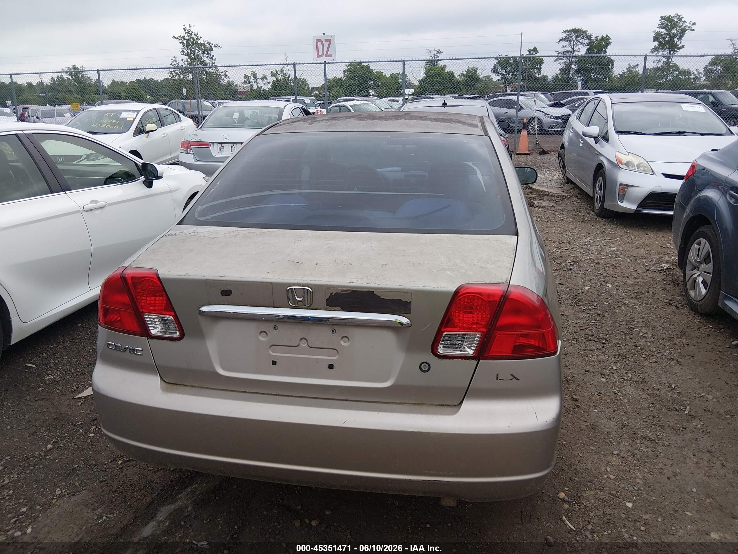 2001 Honda Civic Lx Желто-коричневый vin: 1HGES155X1L025399