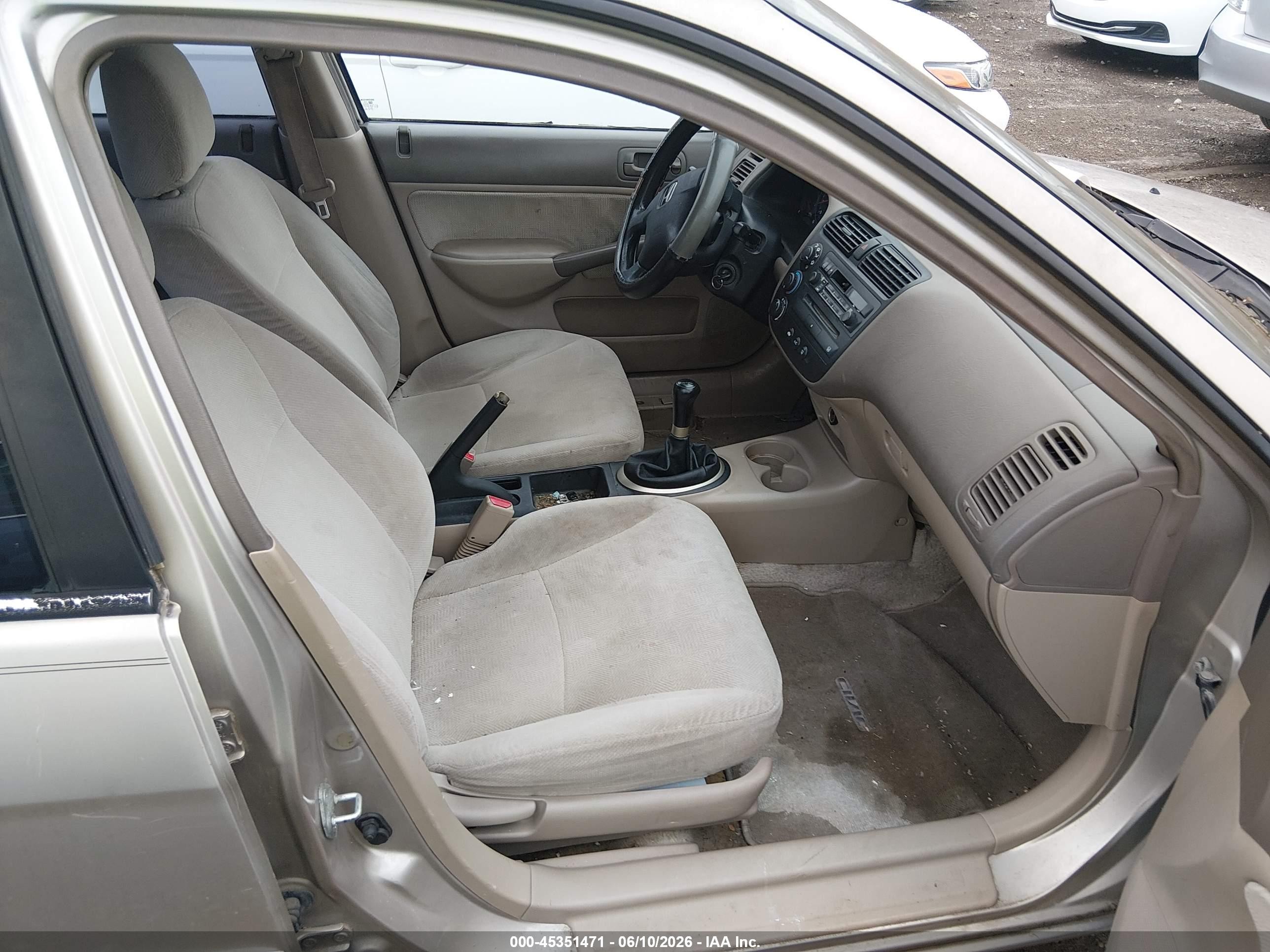 2001 Honda Civic Lx Желто-коричневый vin: 1HGES155X1L025399
