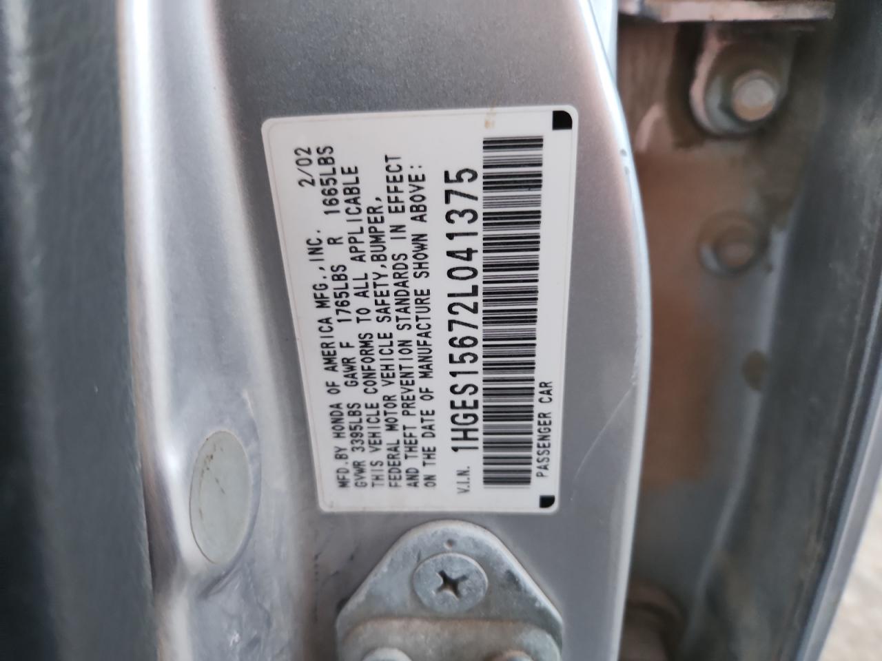 2002 Honda Civic Lx Silver vin: 1HGES15672L041375