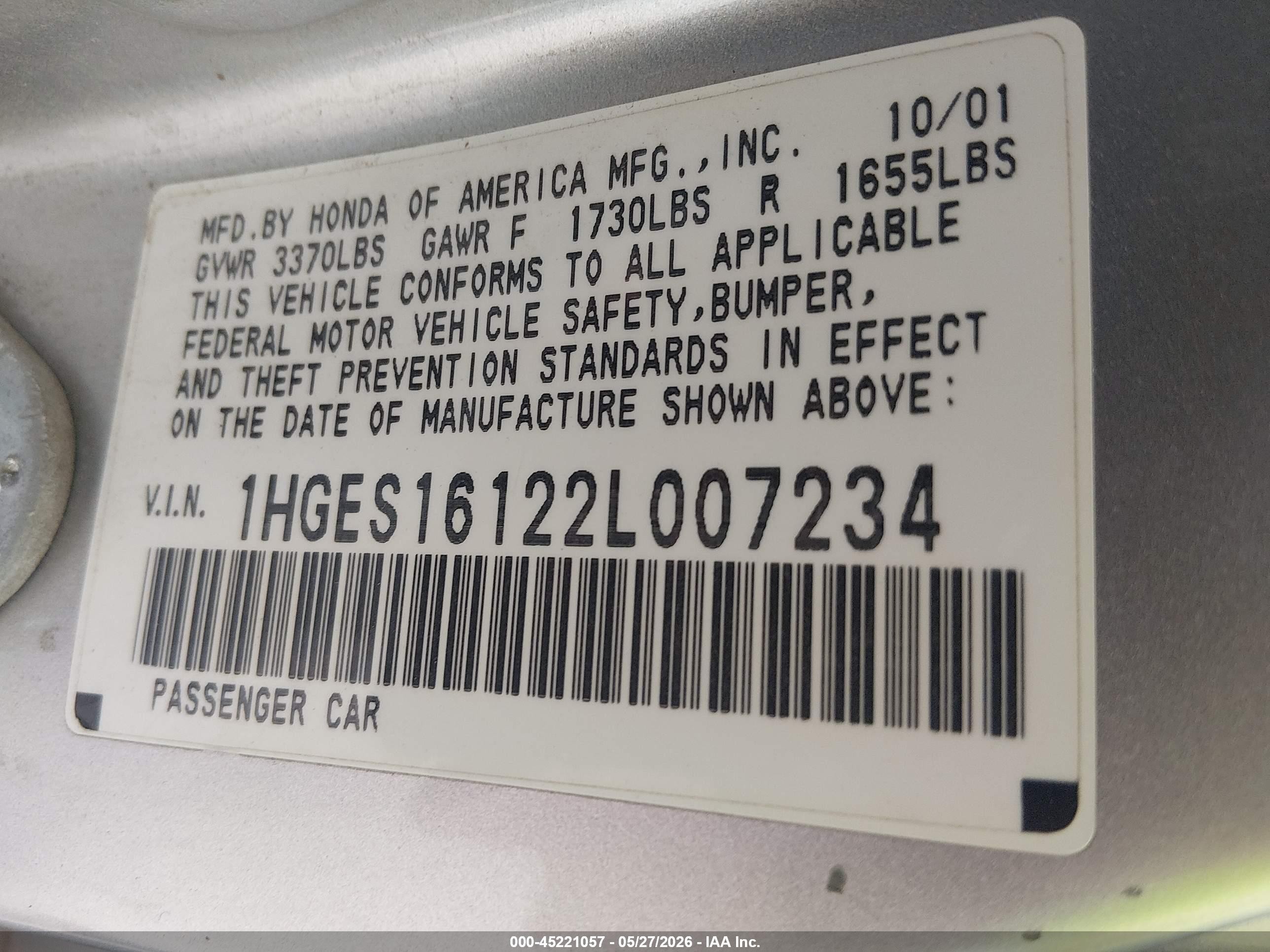 2002 Honda Civic Dx Серебряный vin: 1HGES16122L007234