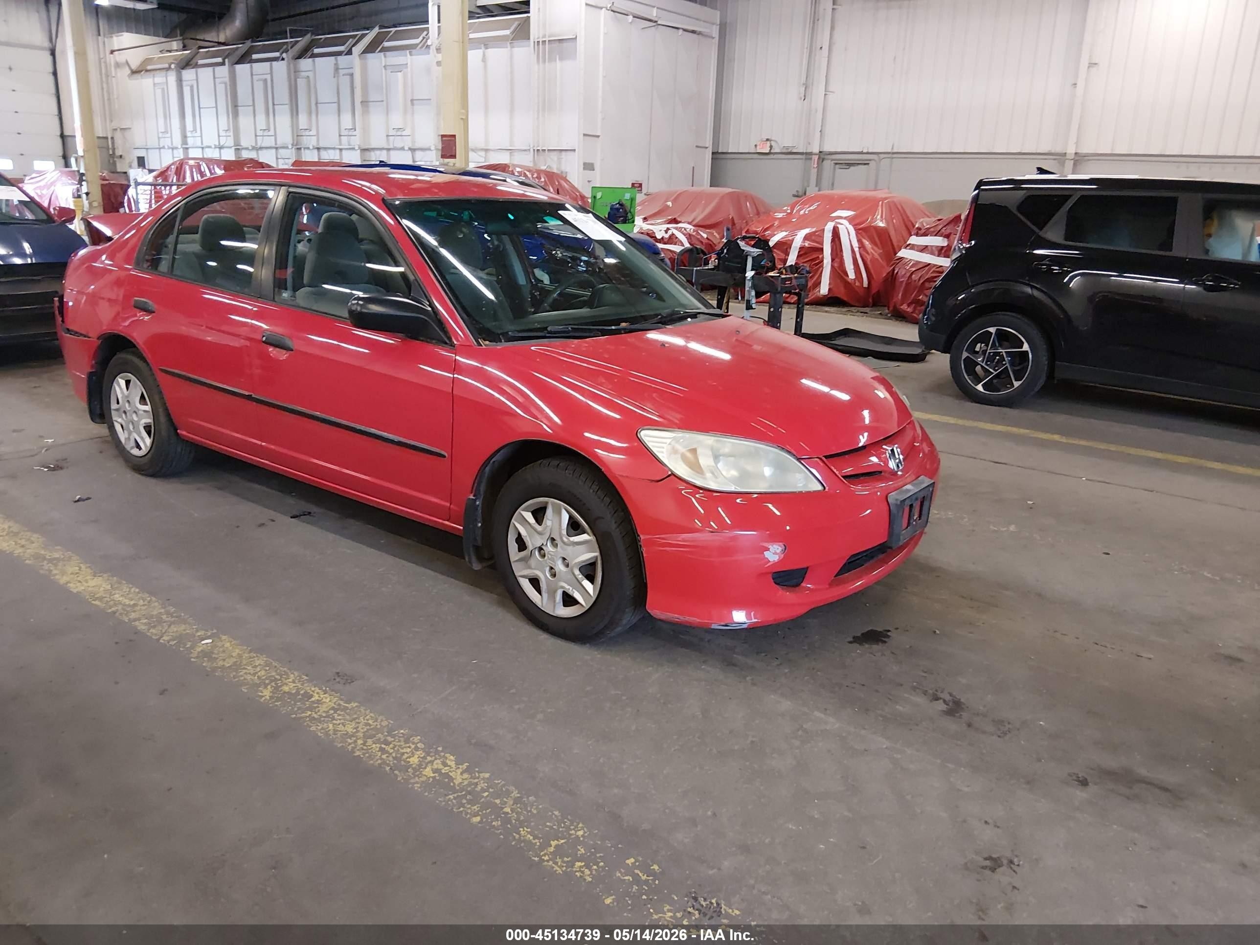 2005 Honda Civic Vp Red vin: 1HGES16345L017656
