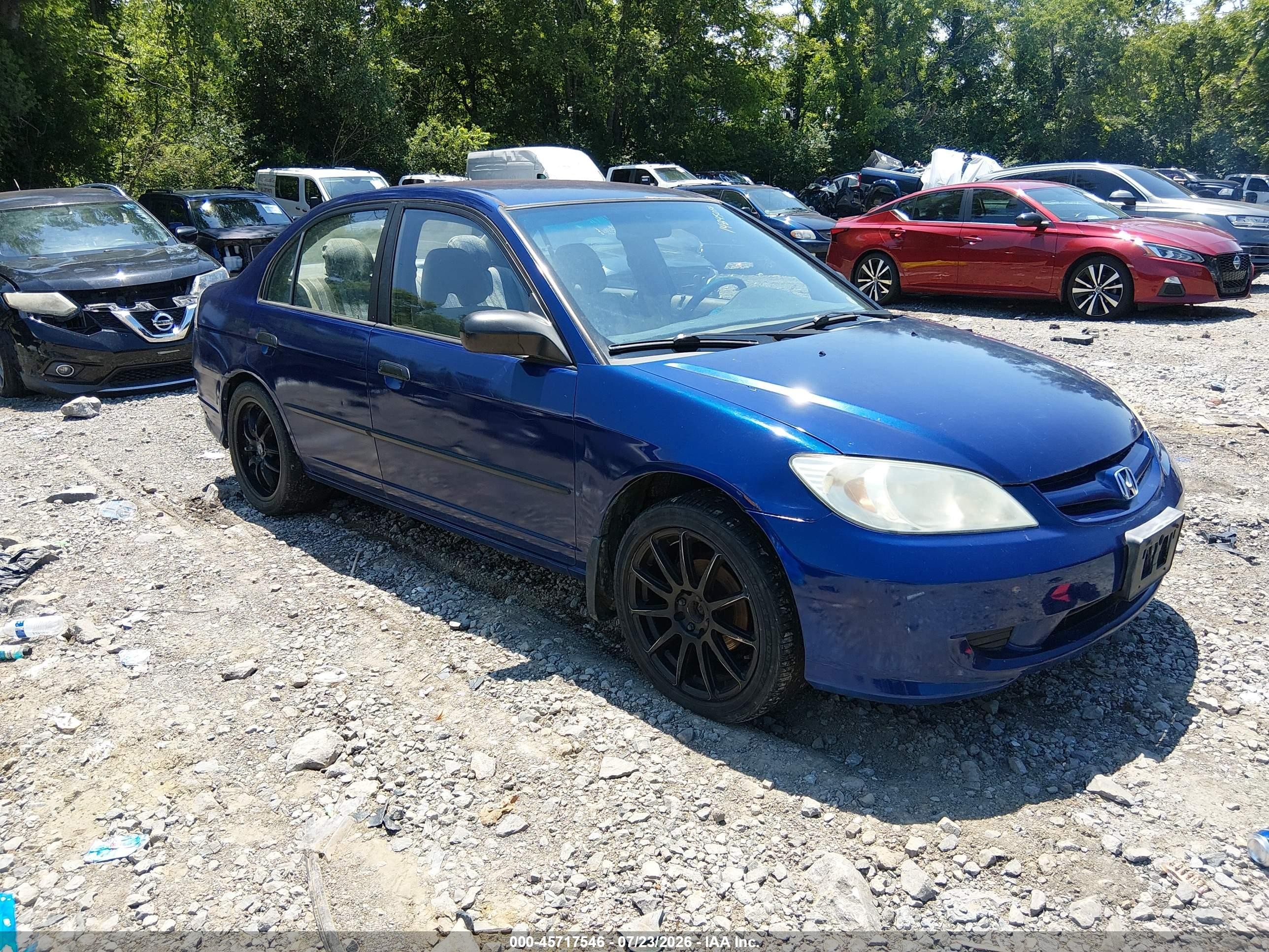 2005 Honda Civic Vp Blue vin: 1HGES16385L015246